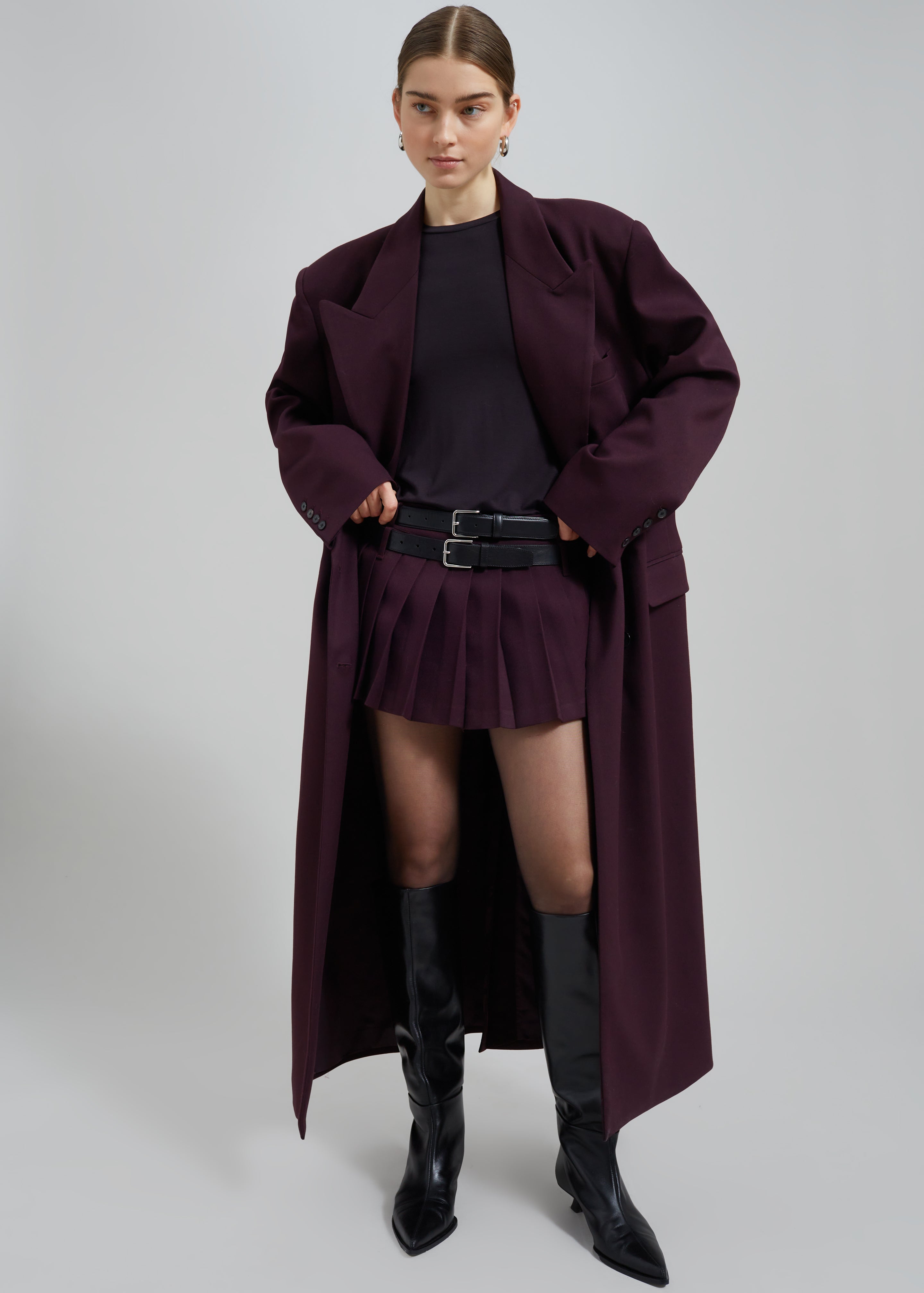 Delphina Long Coat - Burgundy - 8