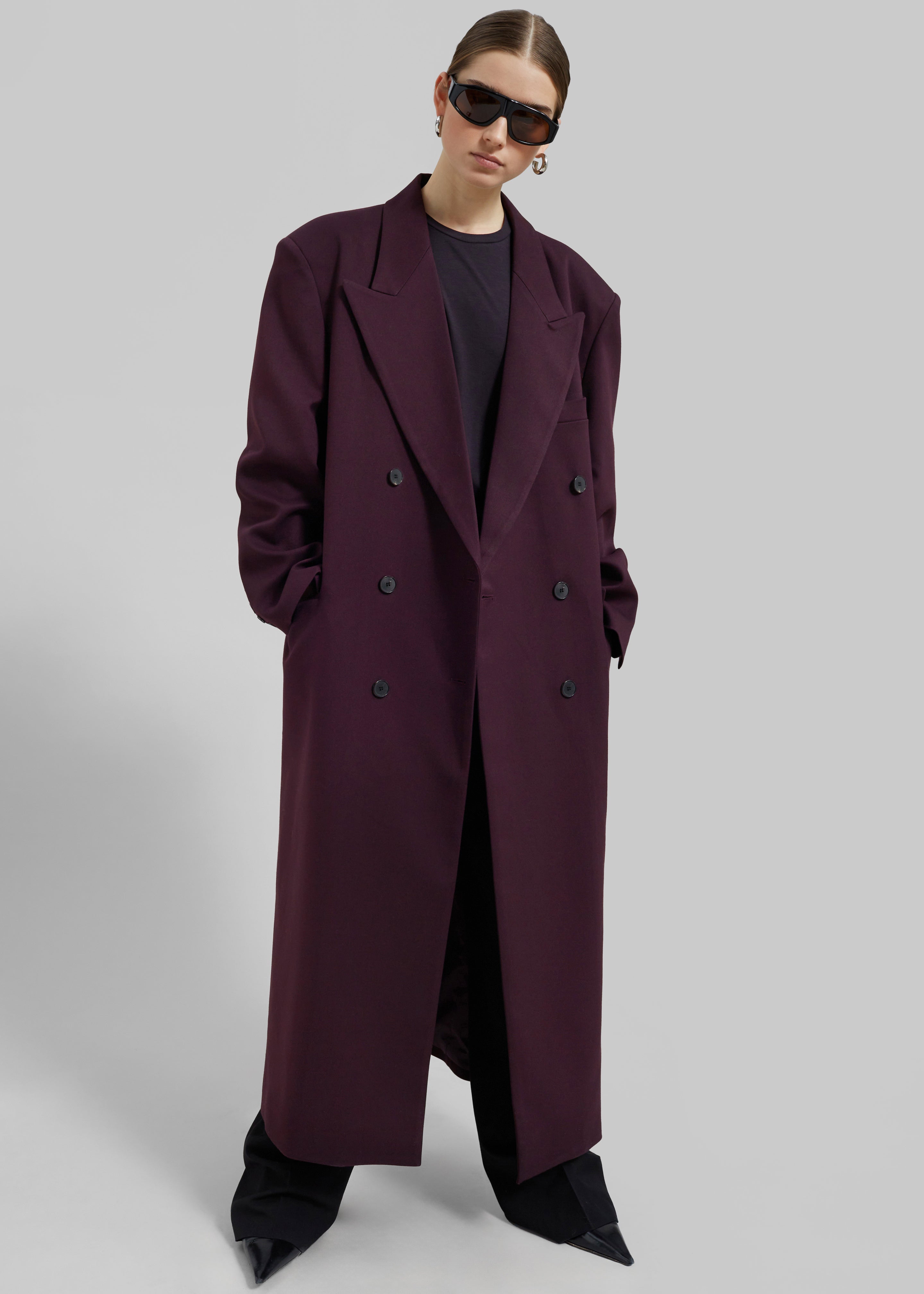 Delphina Long Coat - Burgundy - 3