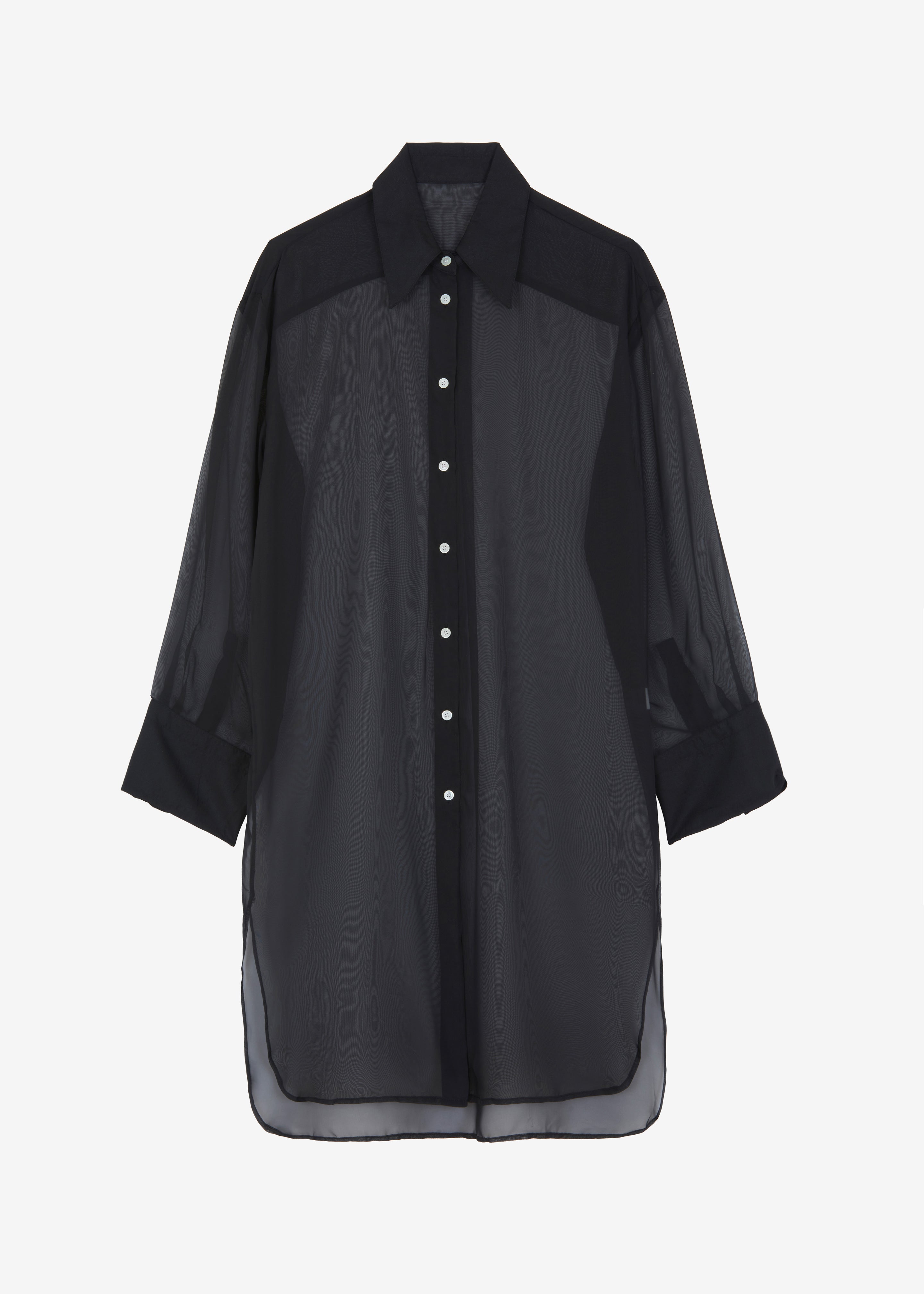 Deme Sheer Midi Shirt Dress - Black - 7