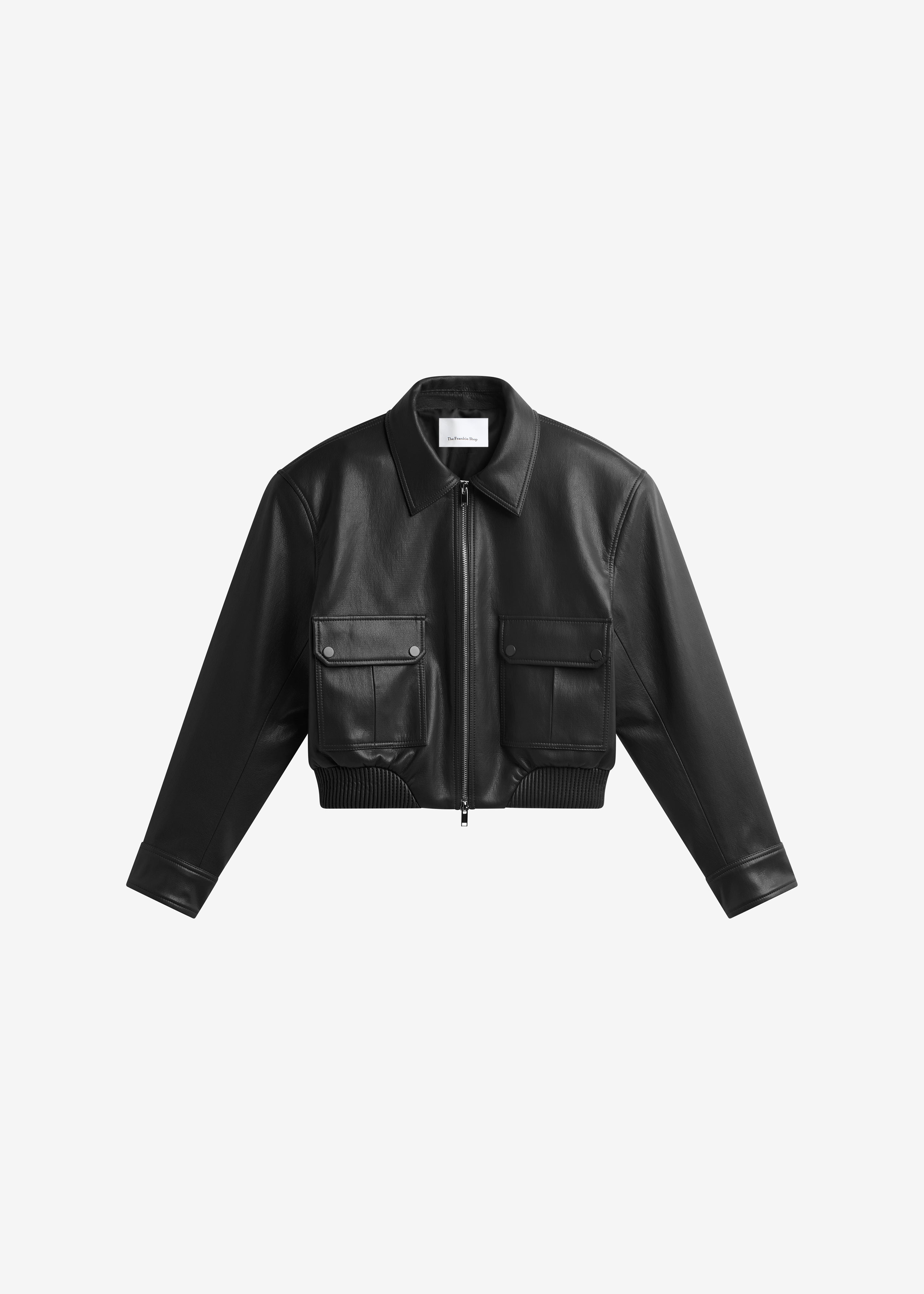 Denain Faux Leather Cropped Bomber Jacket - Black - 6
