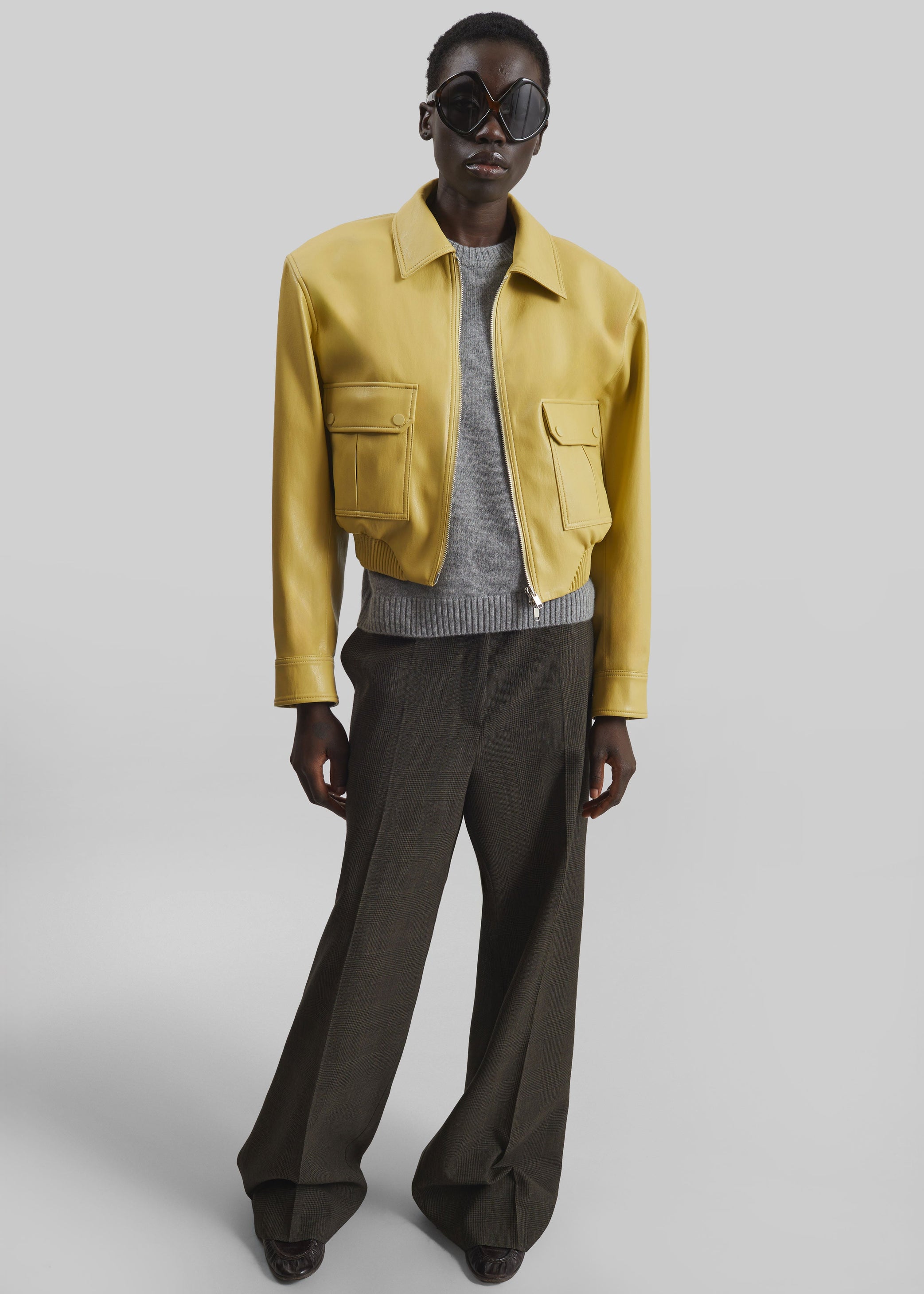 Shop the look image for Denain Faux Leather Cropped Bomber Jacket - Yellow