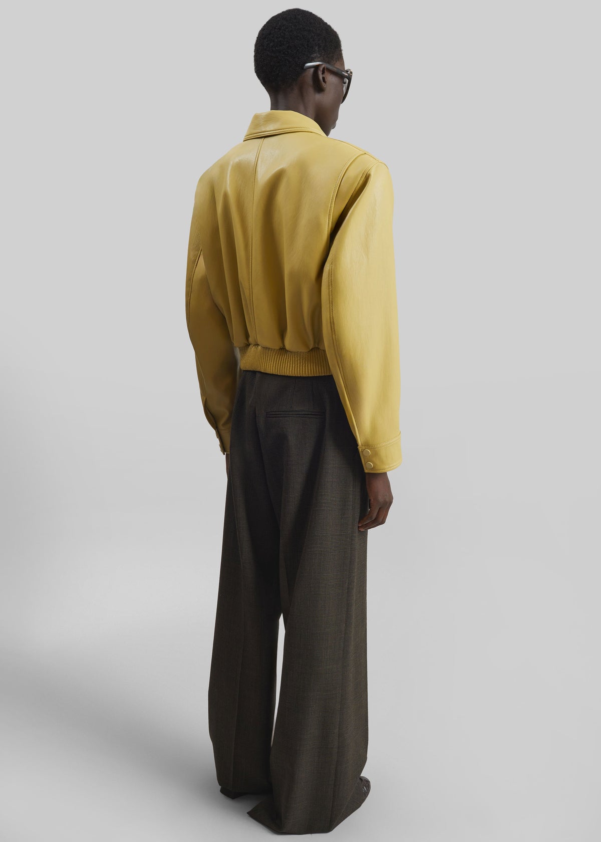 Denain Faux Leather Cropped Bomber Jacket - Yellow - 6