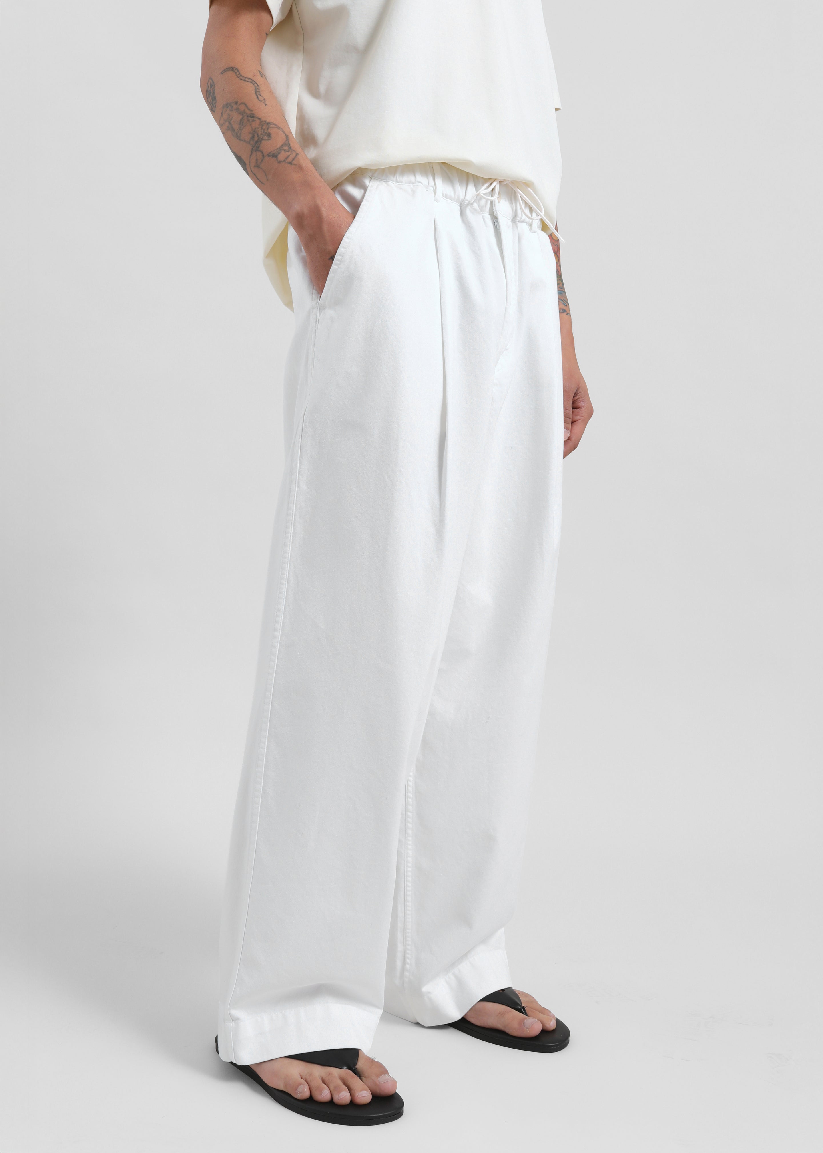 Denaye Cotton Barrel Leg Pants - White - 4