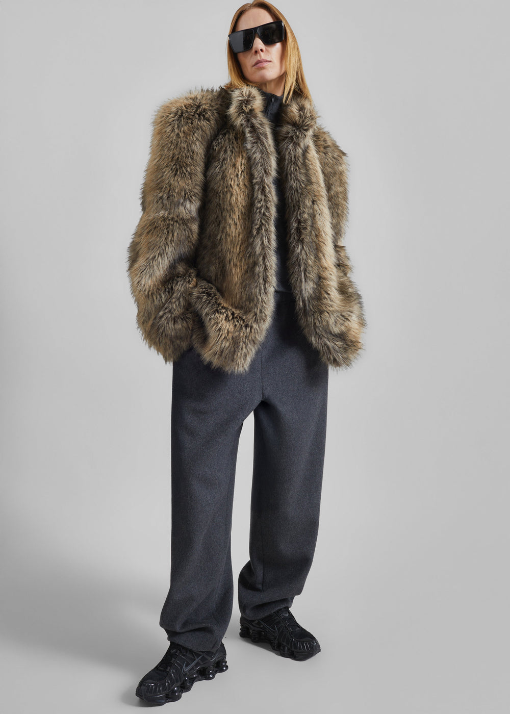 Denia Faux Fur Cinched Jacket - Beige Melange - 1