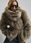 Denia Faux Fur Cinched Jacket - Beige Melange