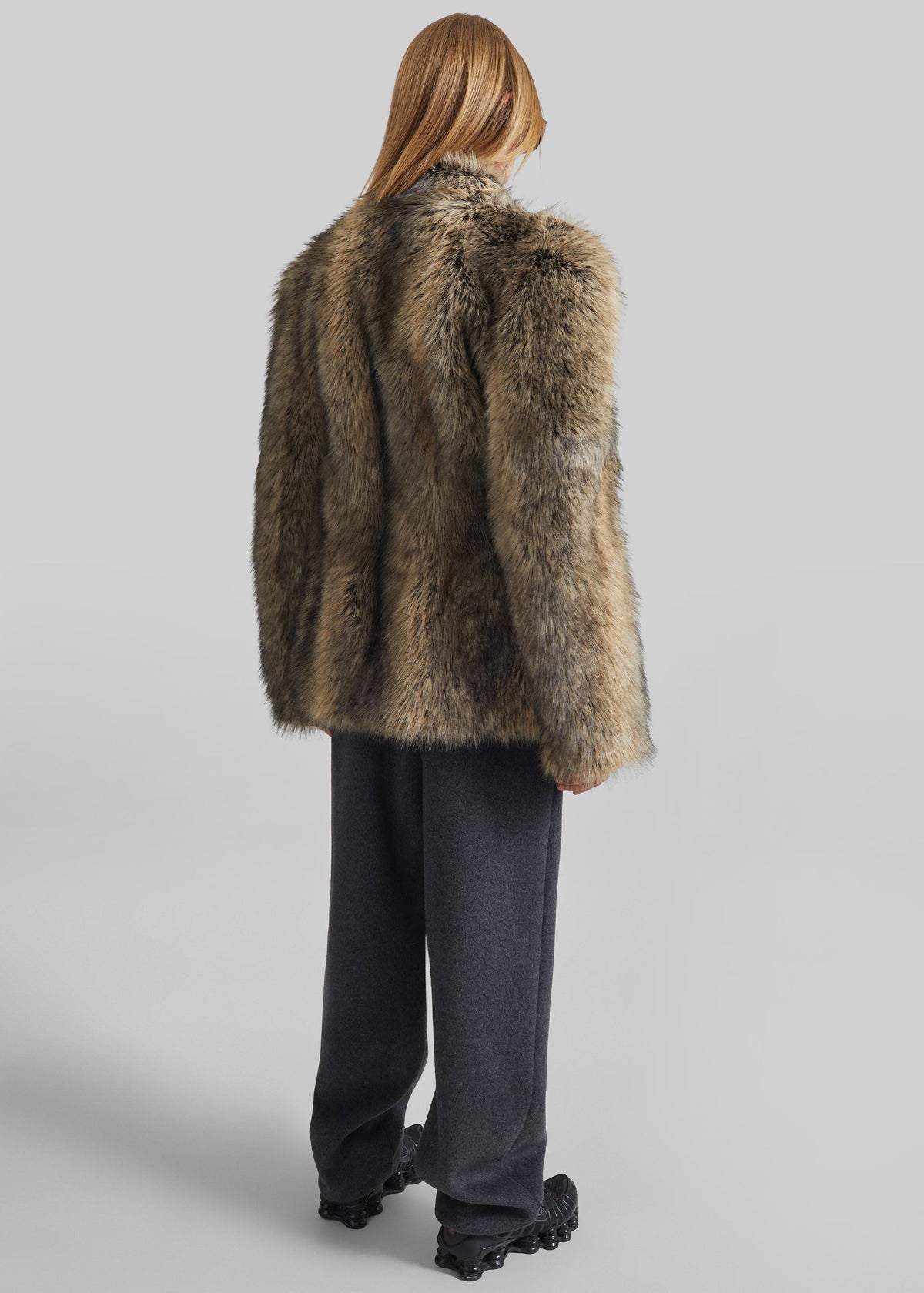 Denia Faux Fur Cinched Jacket - Beige Melange