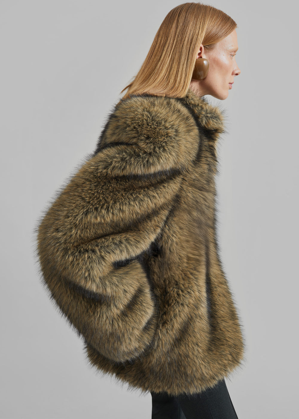 Denia Faux Fur Cinched Jacket - Moss Green Melange - 1