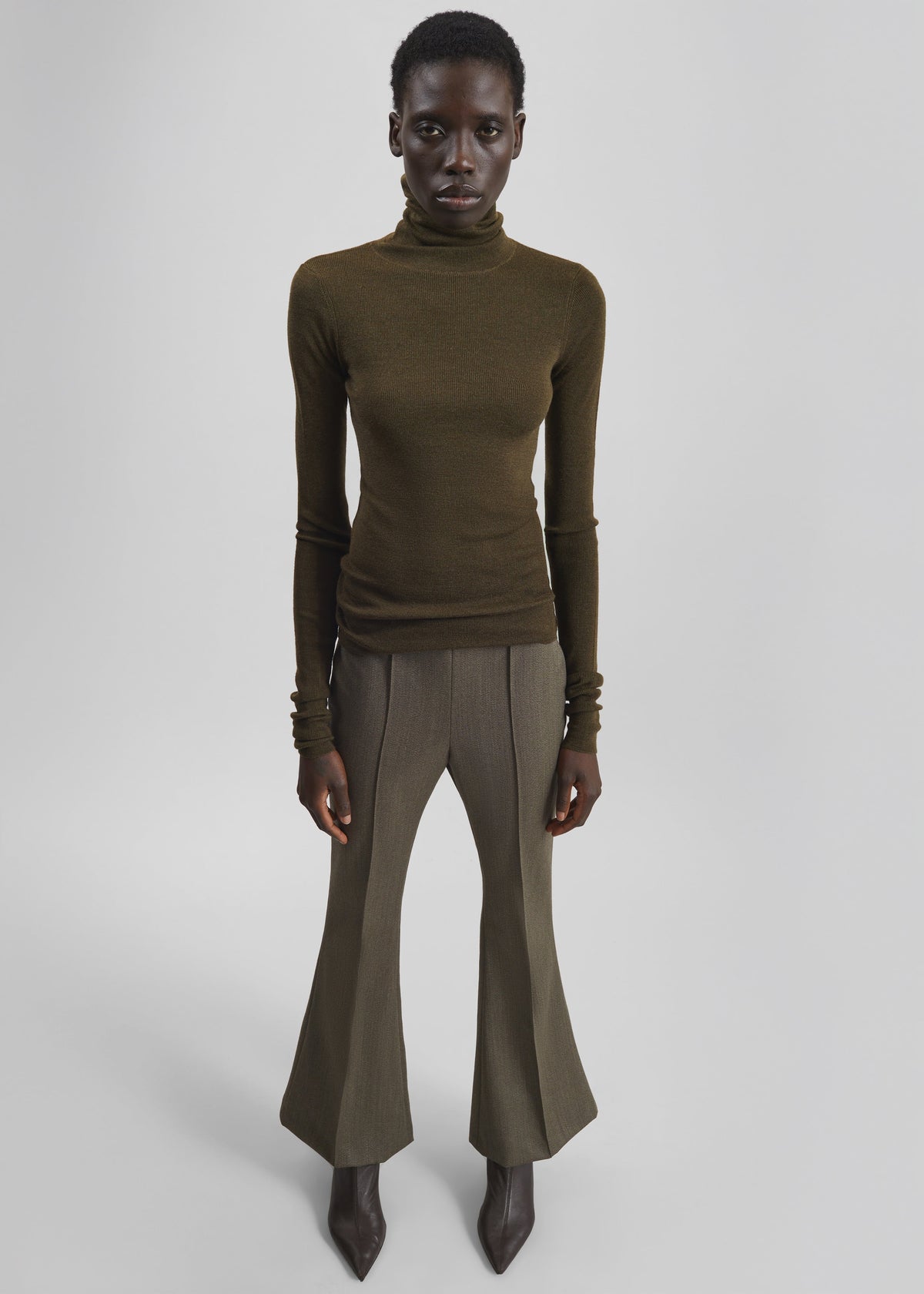 Dessa Wool Flared Pants - Beige Melange - 5