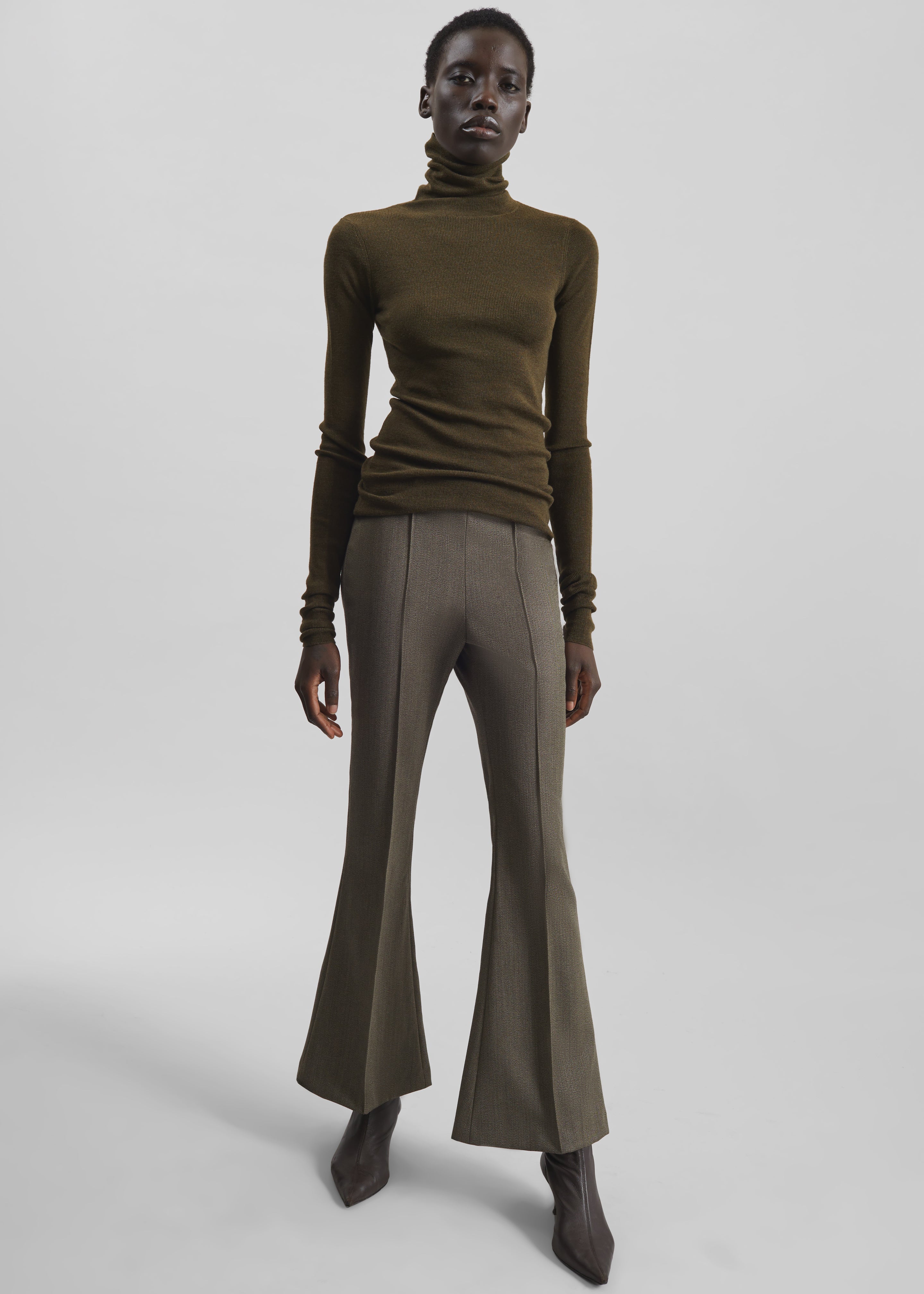 Dessa Wool Flared Pants - Beige Melange - 1