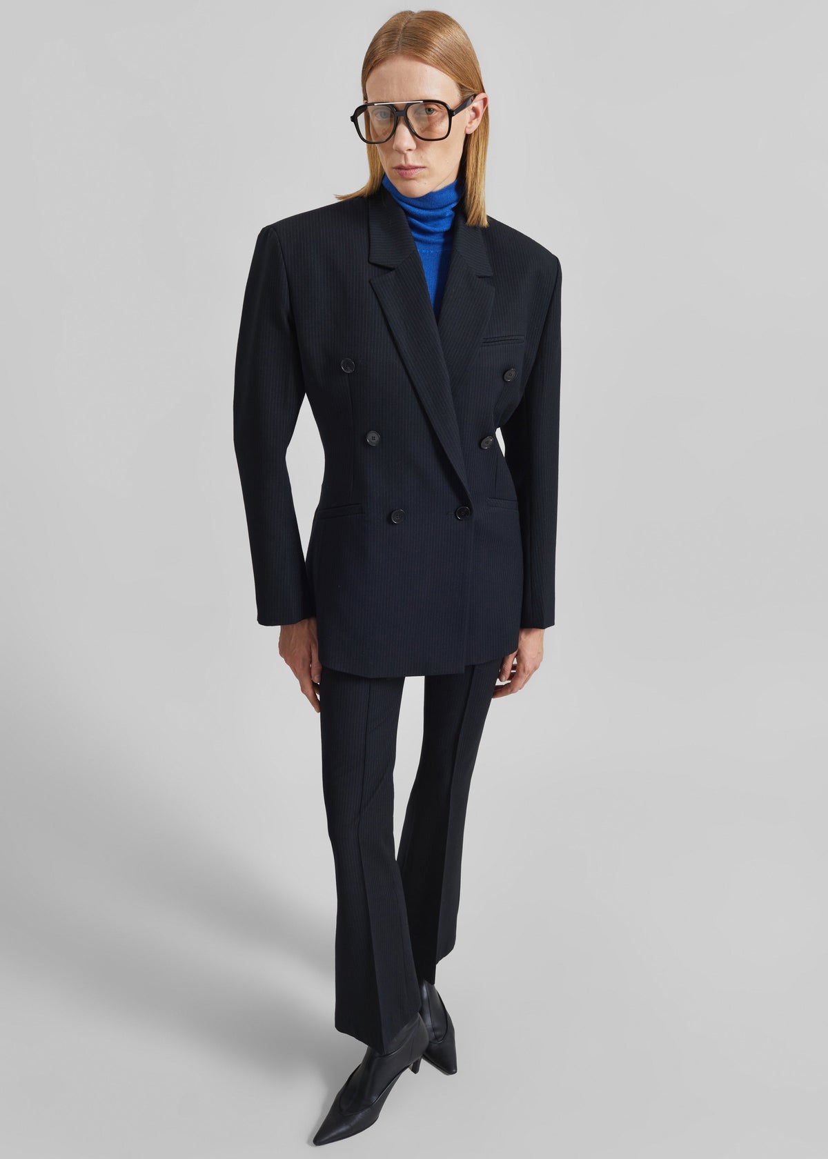 Dessa Flared Pants - Black/White Pinstripe - 4