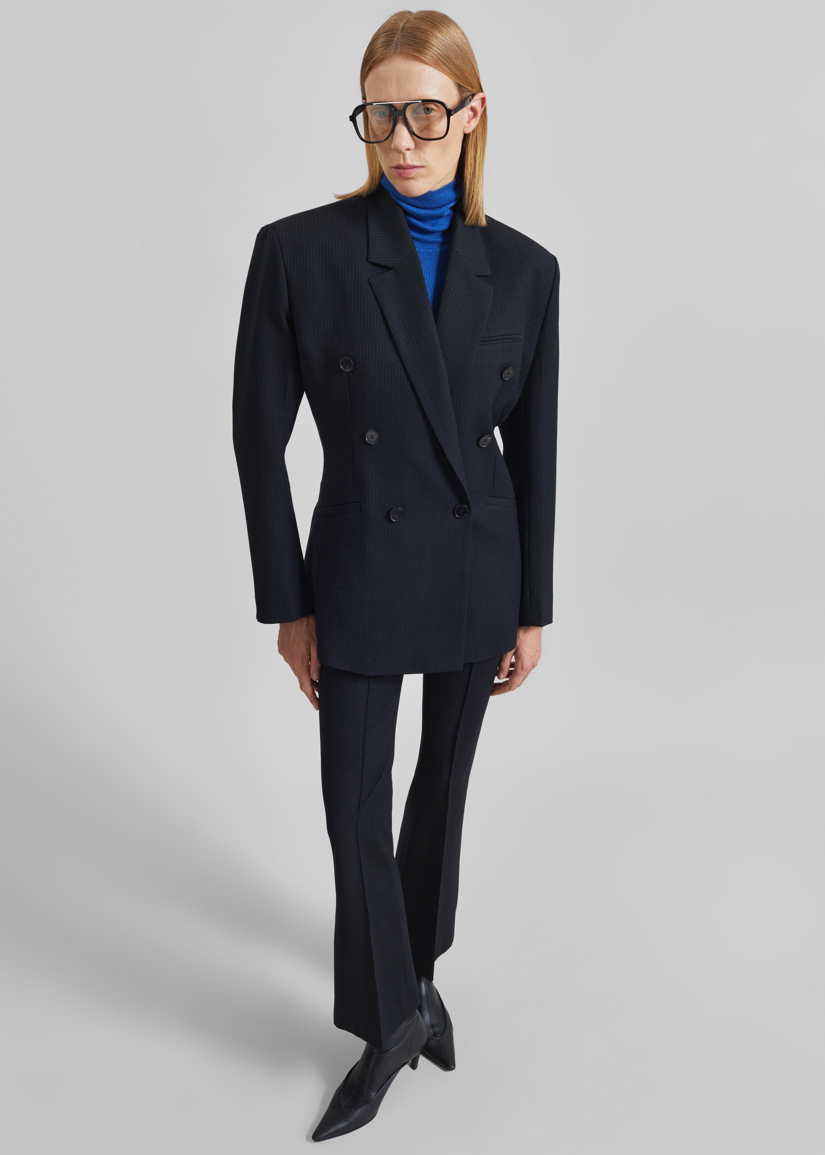 Dessa Flared Pants - Black/White Pinstripe - 4