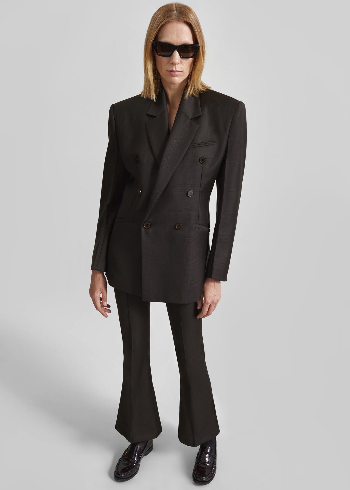 Dessa Wool Flared Pants - Brown Glen Plaid