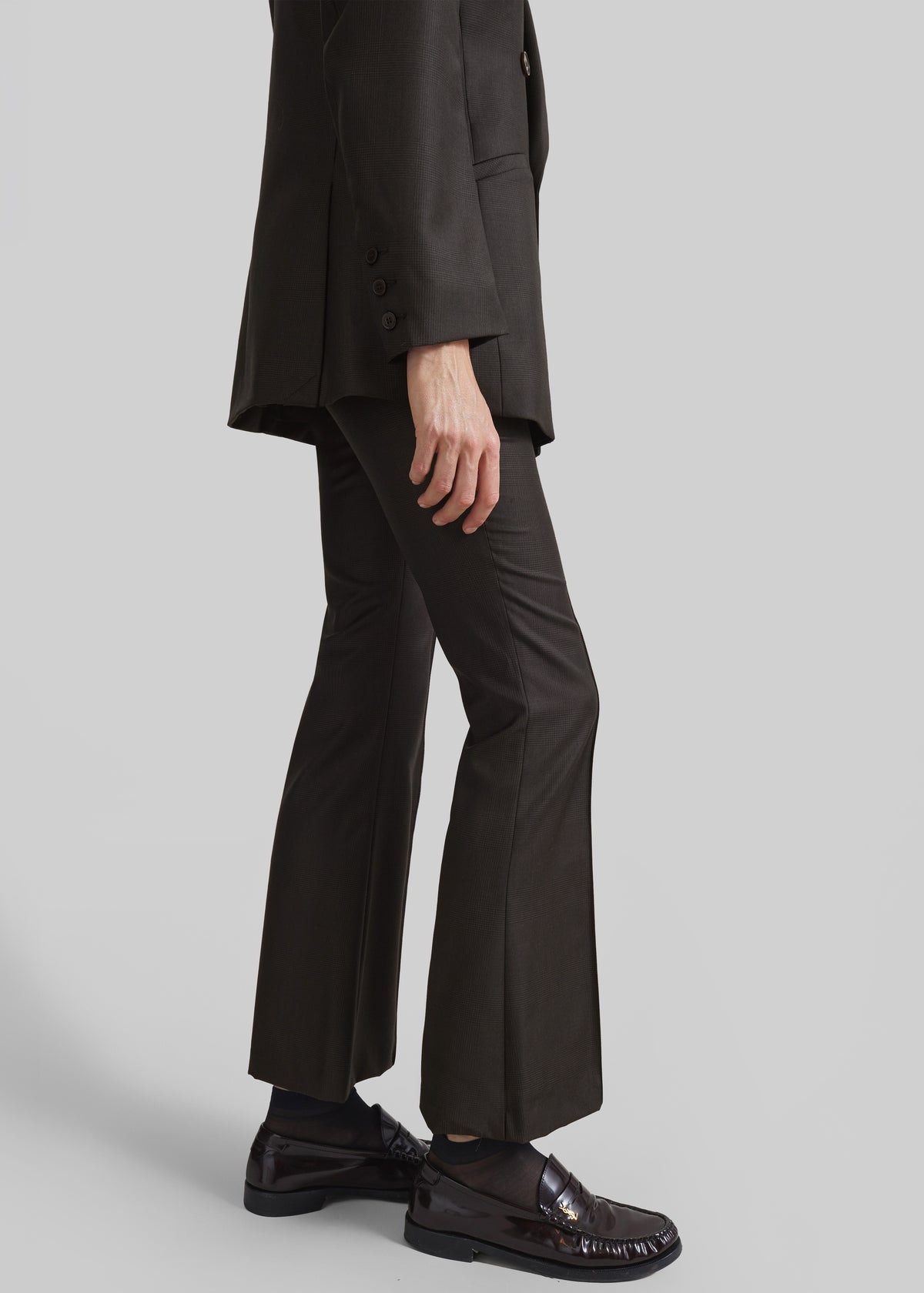 Dessa Wool Flared Pants - Brown Glen Plaid