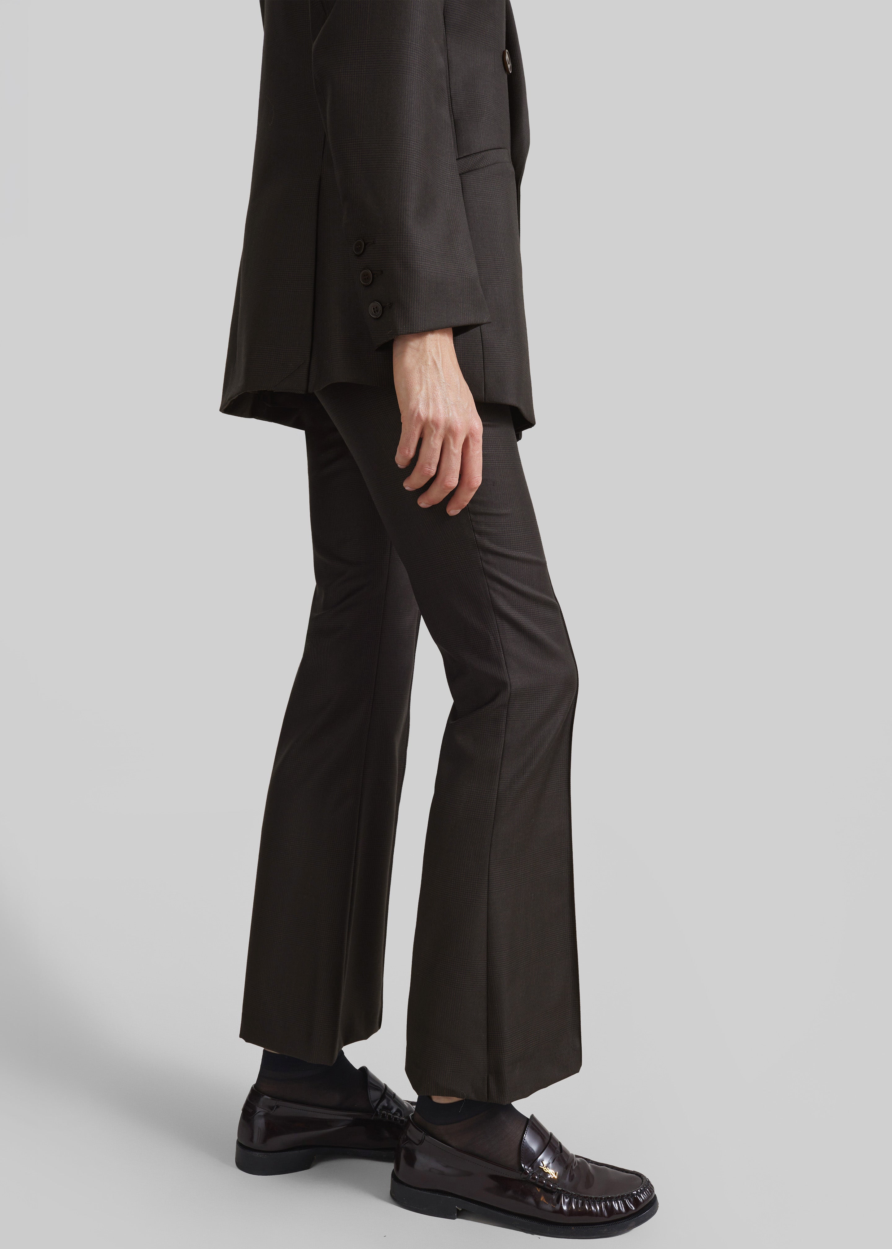 Dessa Wool Flared Pants - Brown Glen Plaid