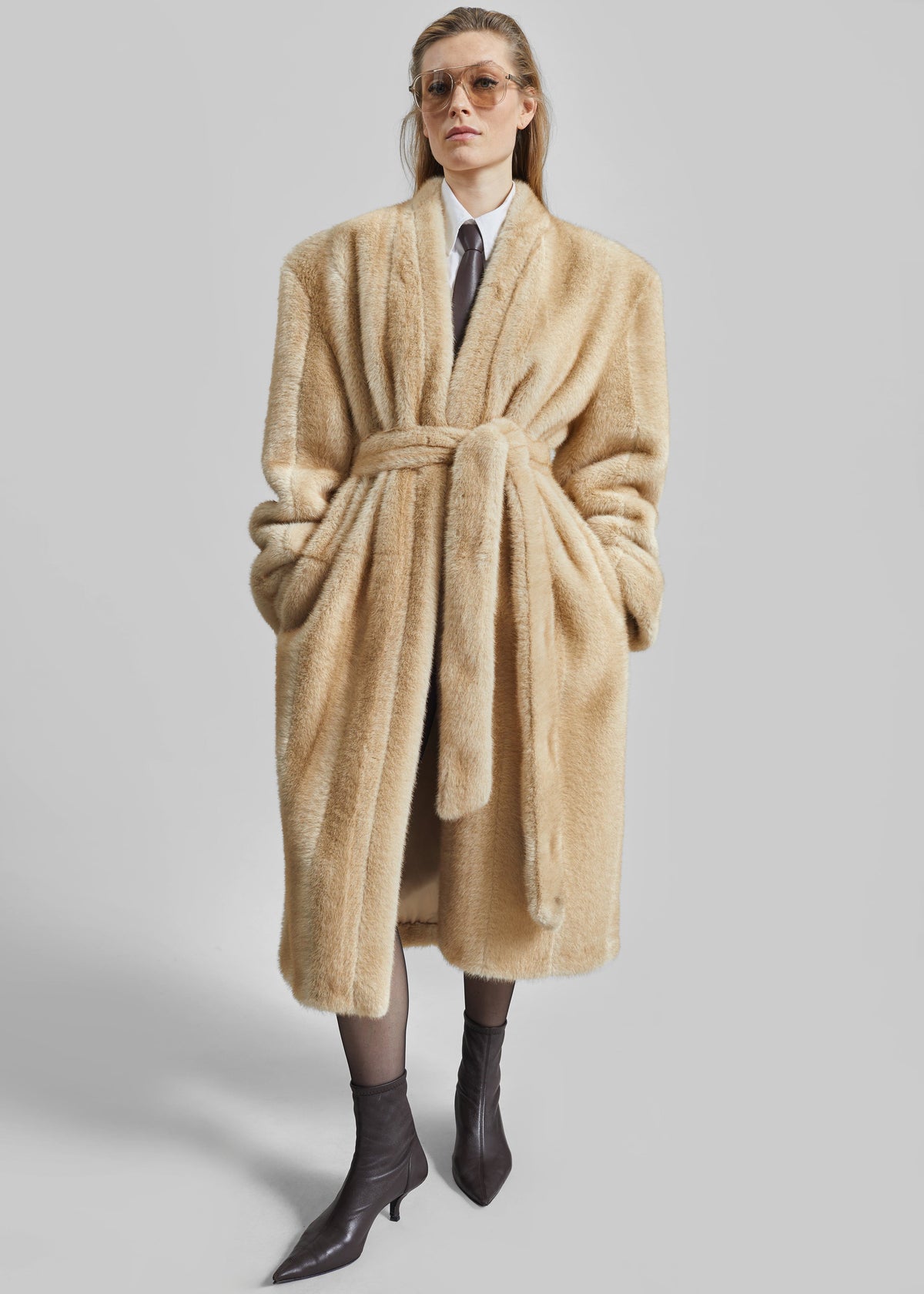 Destiny Padded Faux Fur Coat - Beige - 4