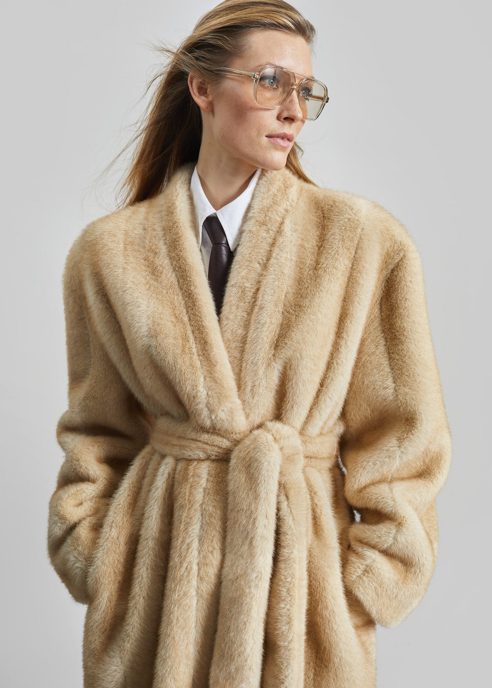 Destiny Padded Faux Fur Coat - Beige - 1