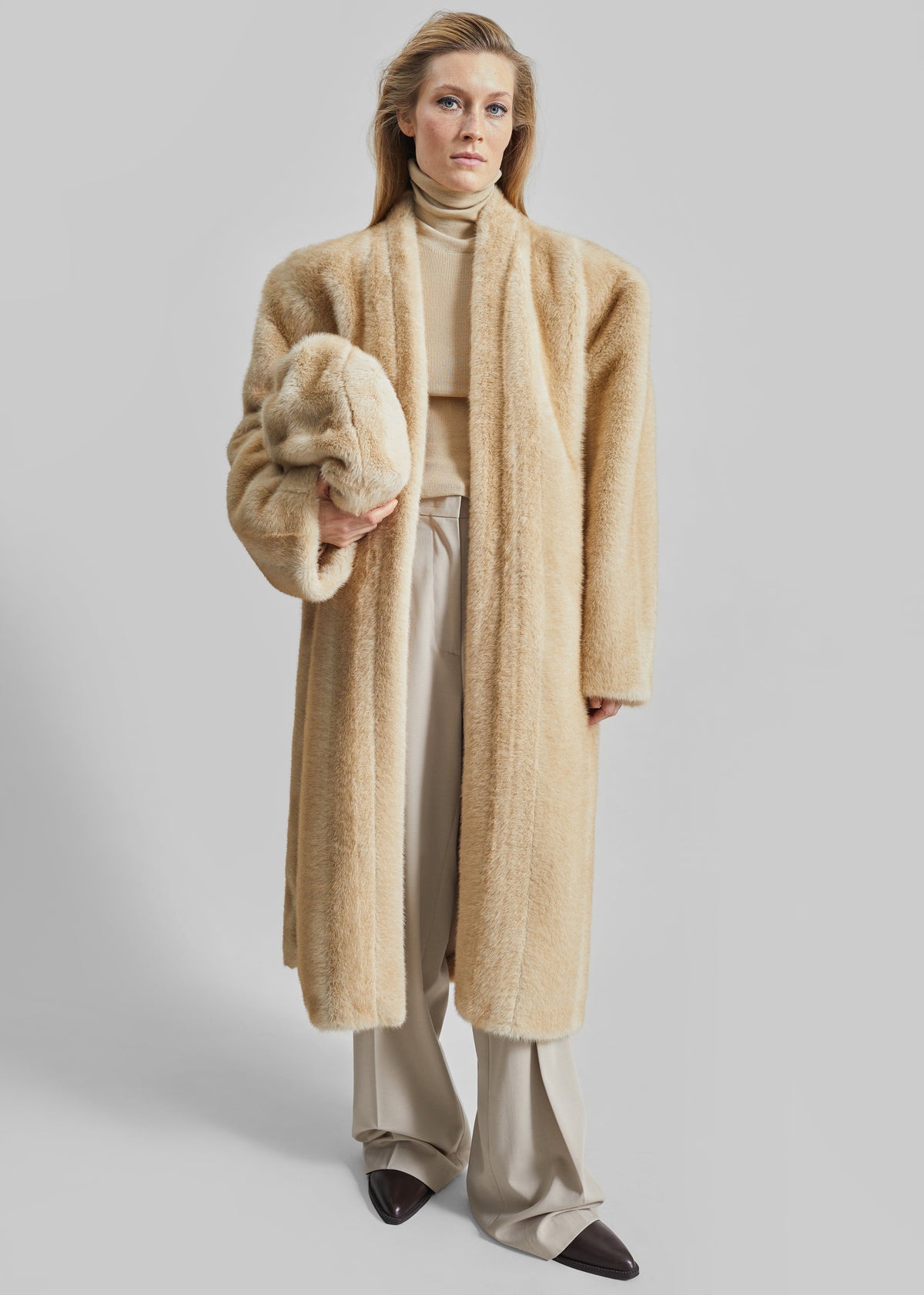 Destiny Padded Faux Fur Coat - Beige