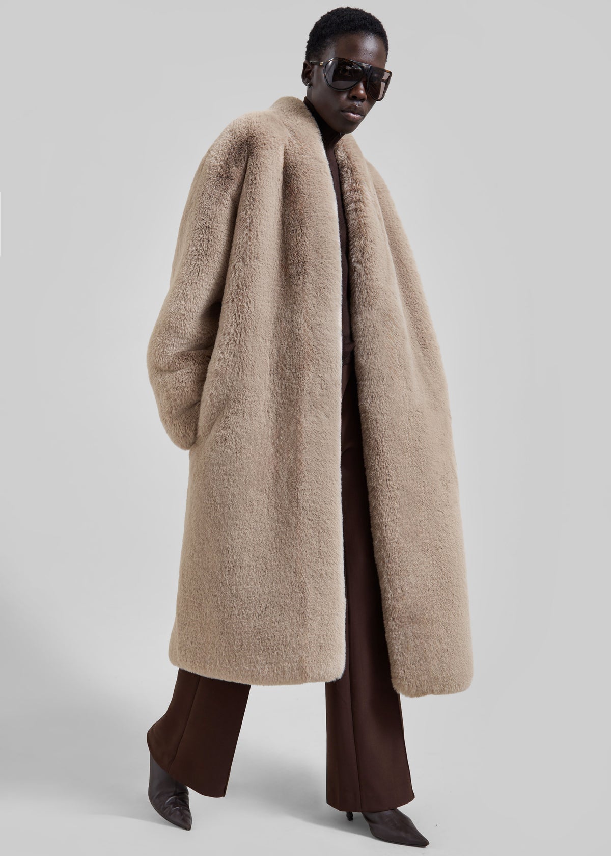 Destiny Padded Faux Fur Coat - Light Taupe