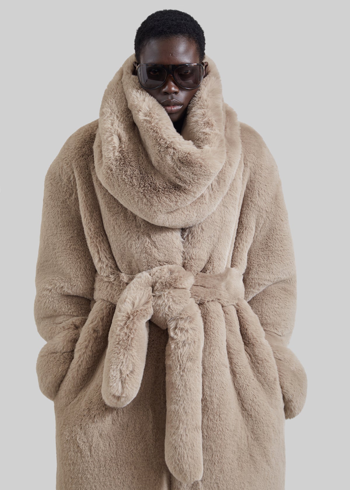 Destiny Padded Faux Fur Coat - Light Taupe
