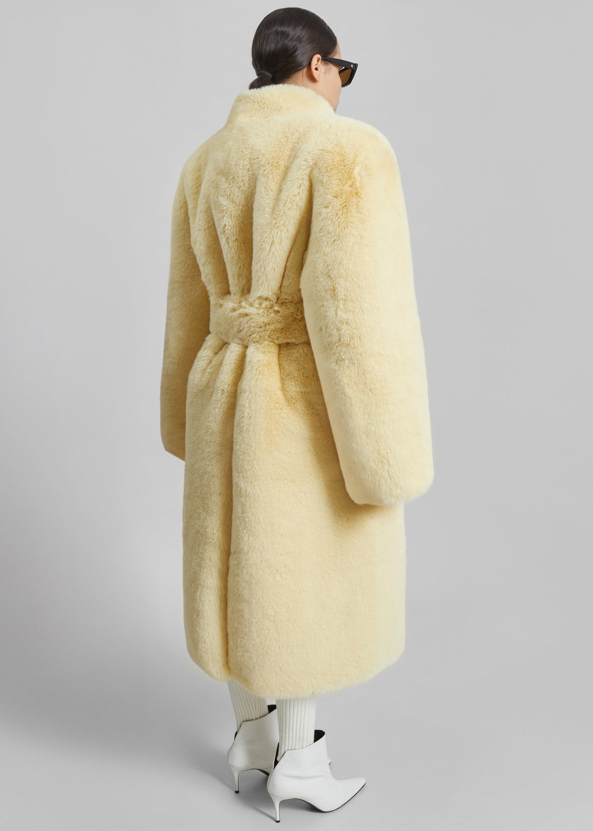 Destiny Padded Faux Fur Coat - Pale Yellow