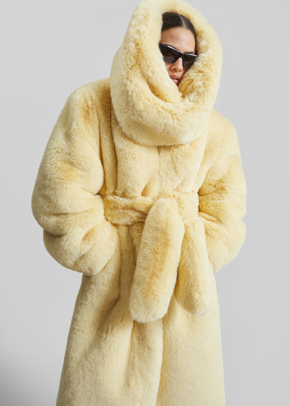 Destiny Padded Faux Fur Coat - Pale Yellow
