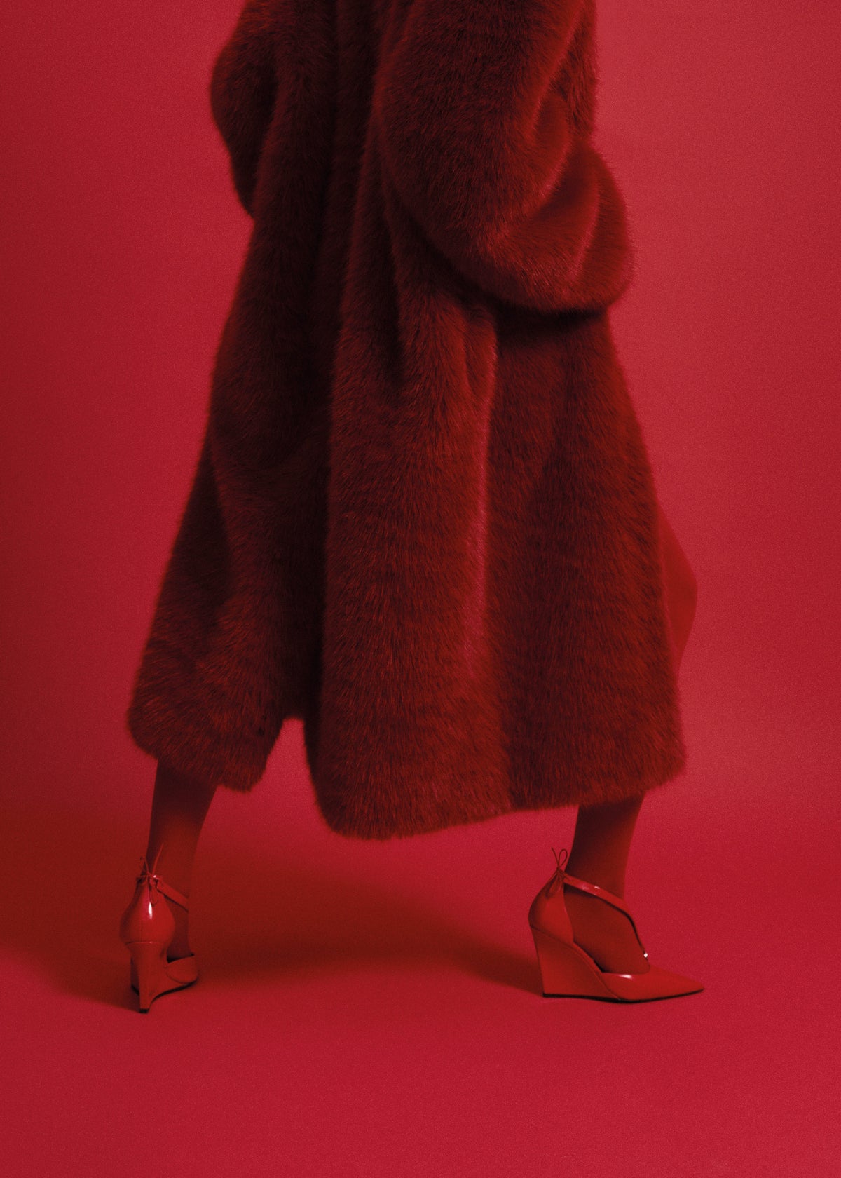 Destiny Padded Faux Fur Coat - Red - 6