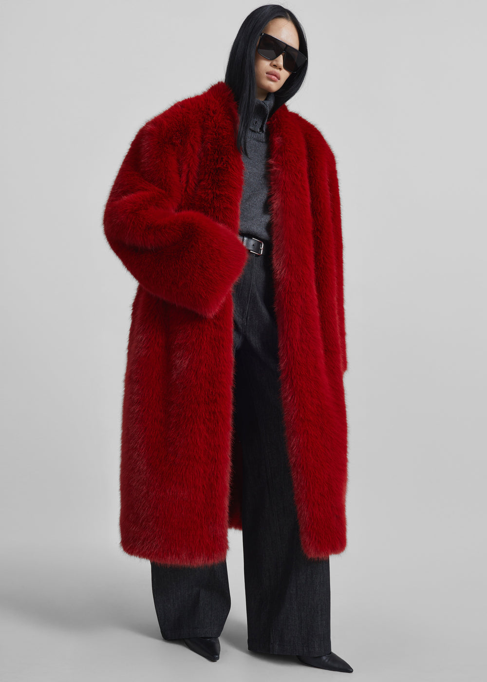 Destiny Padded Faux Fur Coat - Red - 1