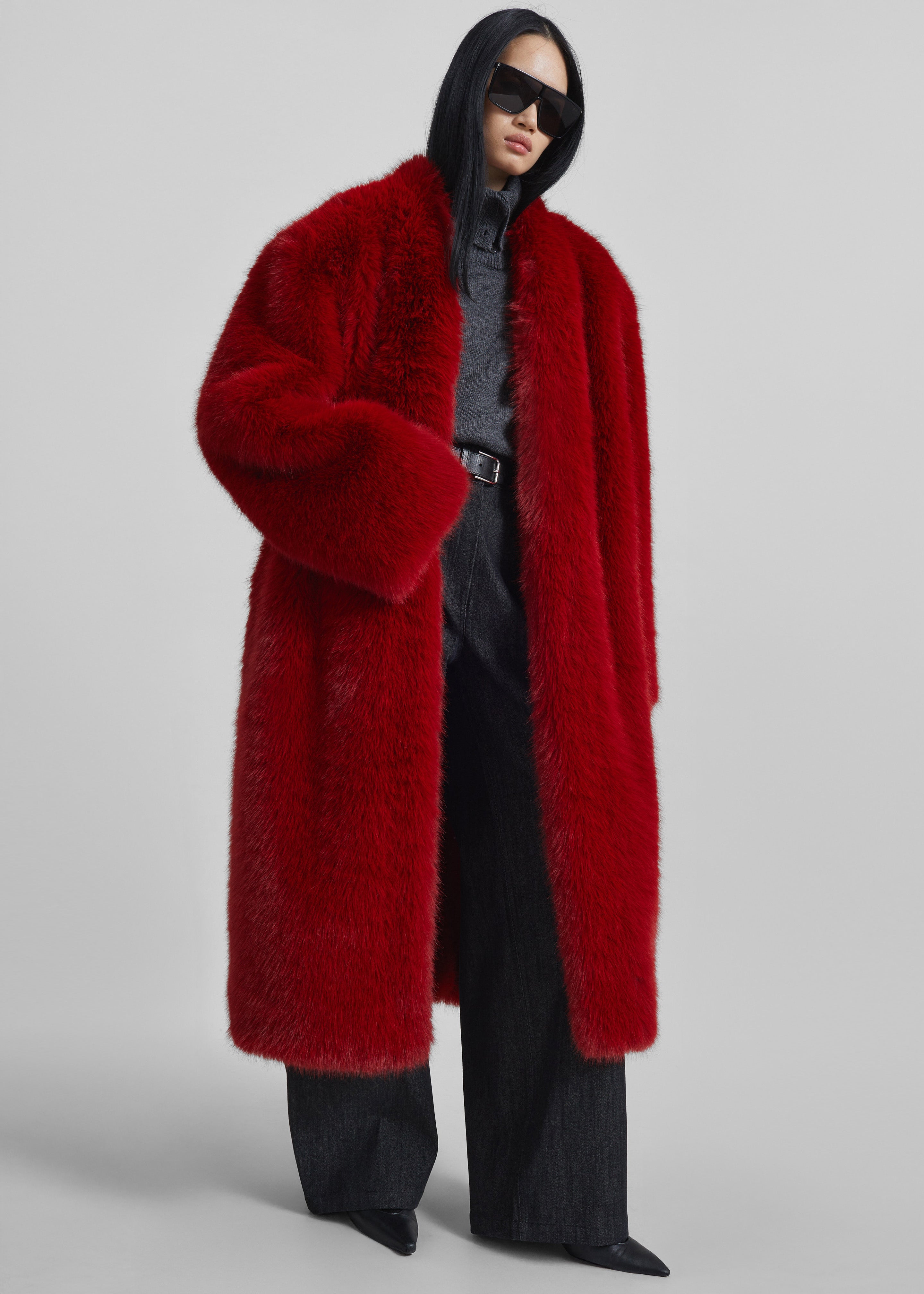 Destiny Padded Faux Fur Coat - Red - 3