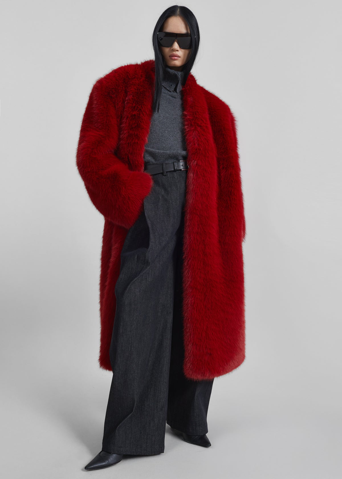 Destiny Padded Faux Fur Coat - Red - 9