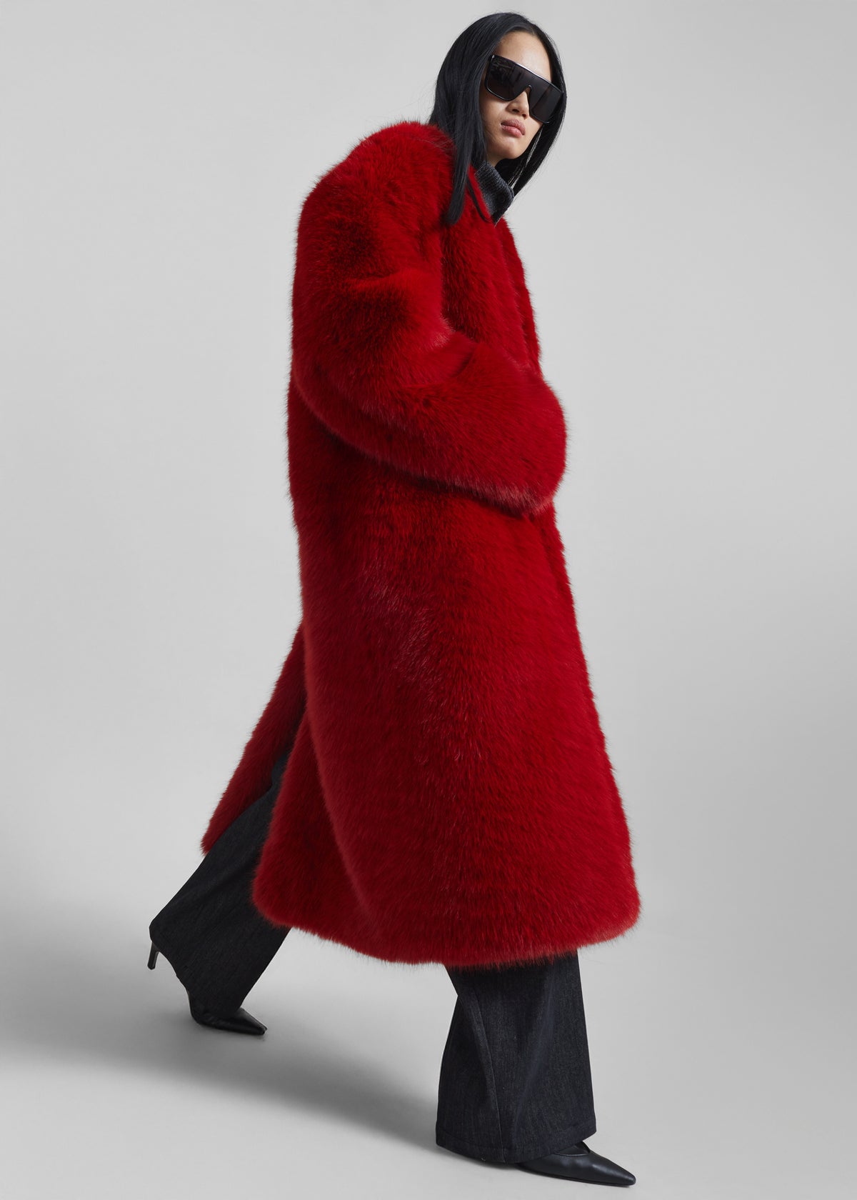 Destiny Padded Faux Fur Coat - Red - 2