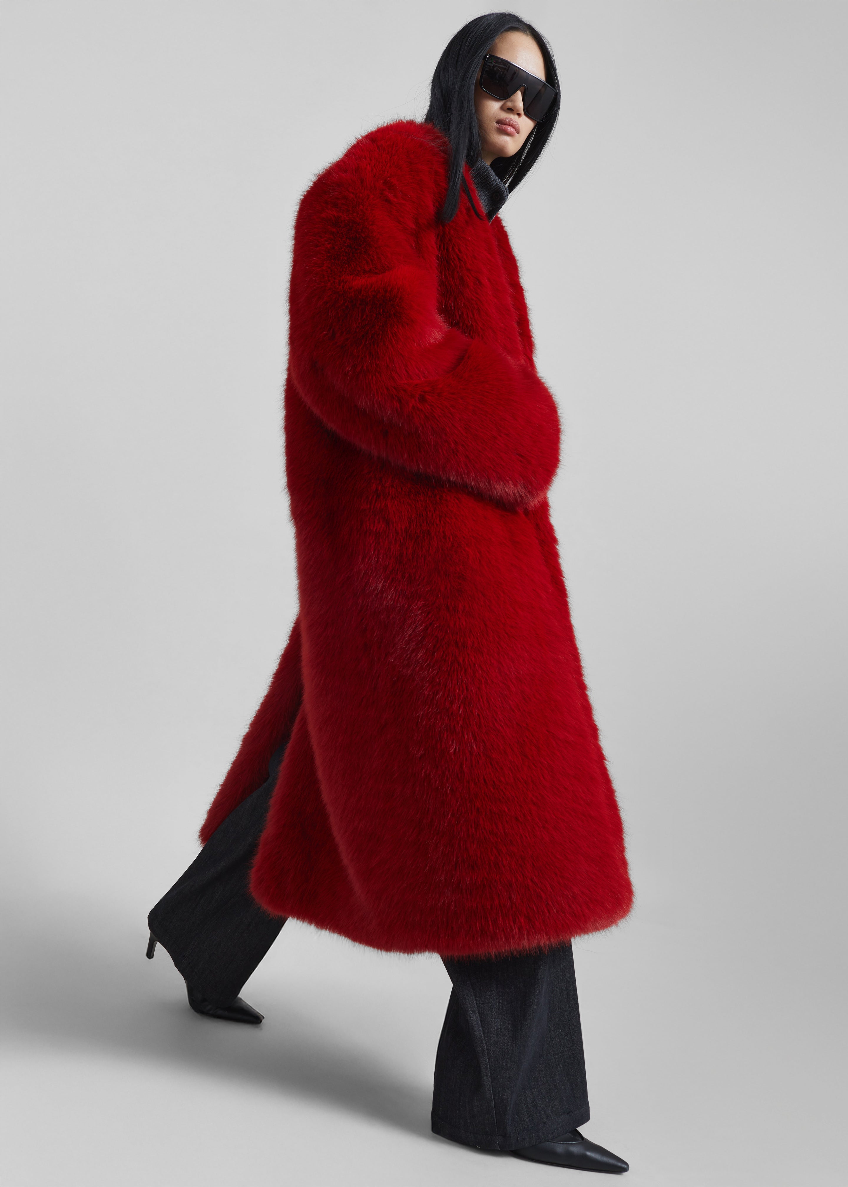 Destiny Padded Faux Fur Coat - Red - 2