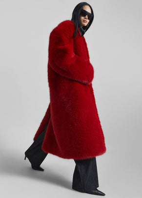 Destiny Padded Faux Fur Coat - Red