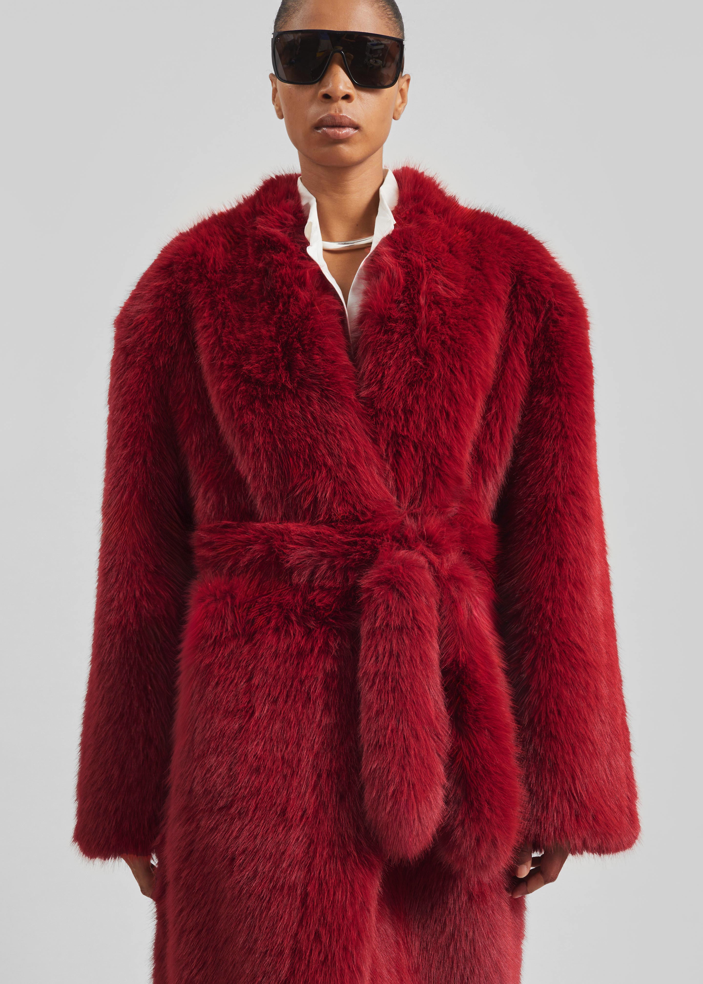 Destiny Padded Faux Fur Coat - Red - 7