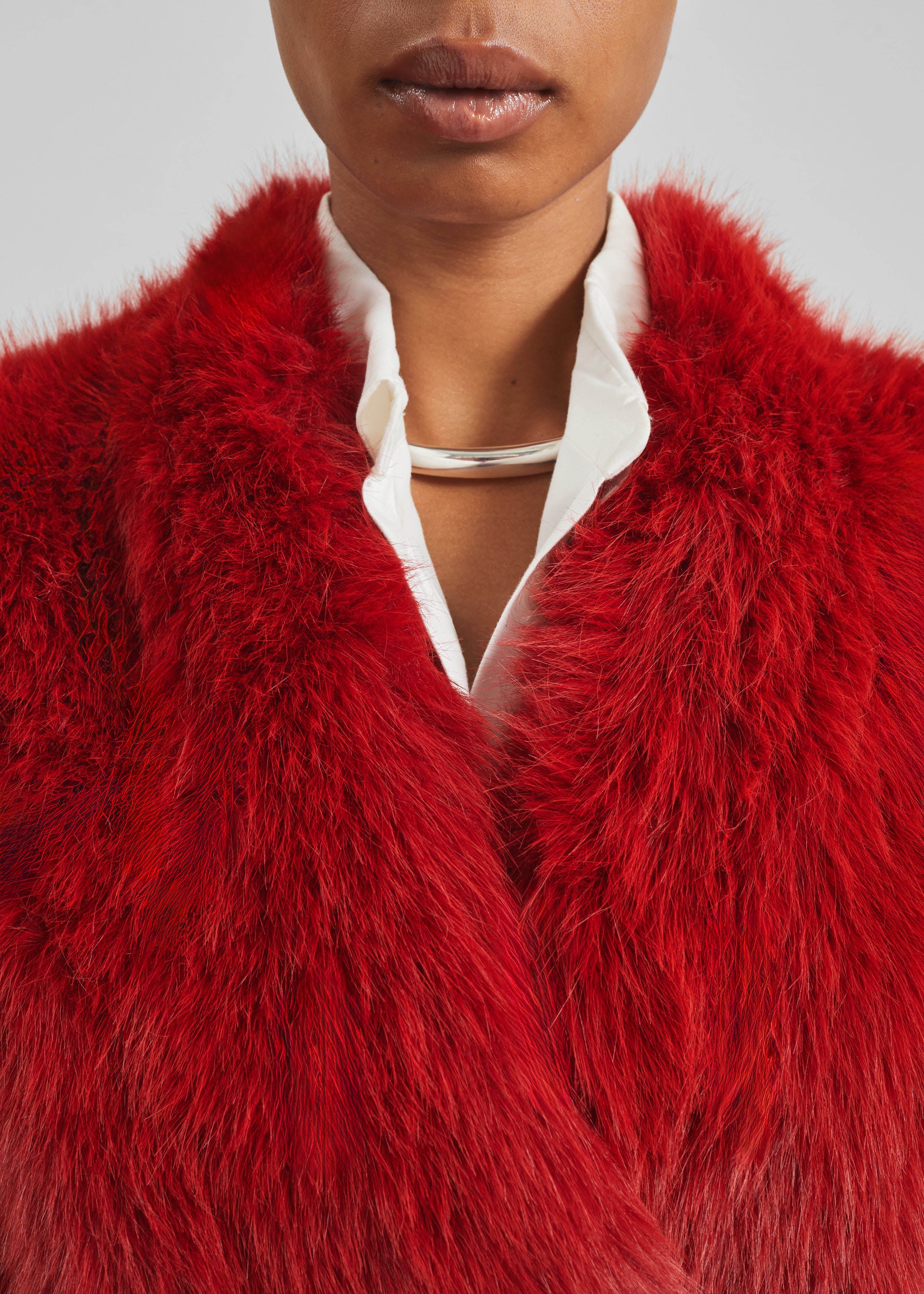Destiny Padded Faux Fur Coat - Red - 4