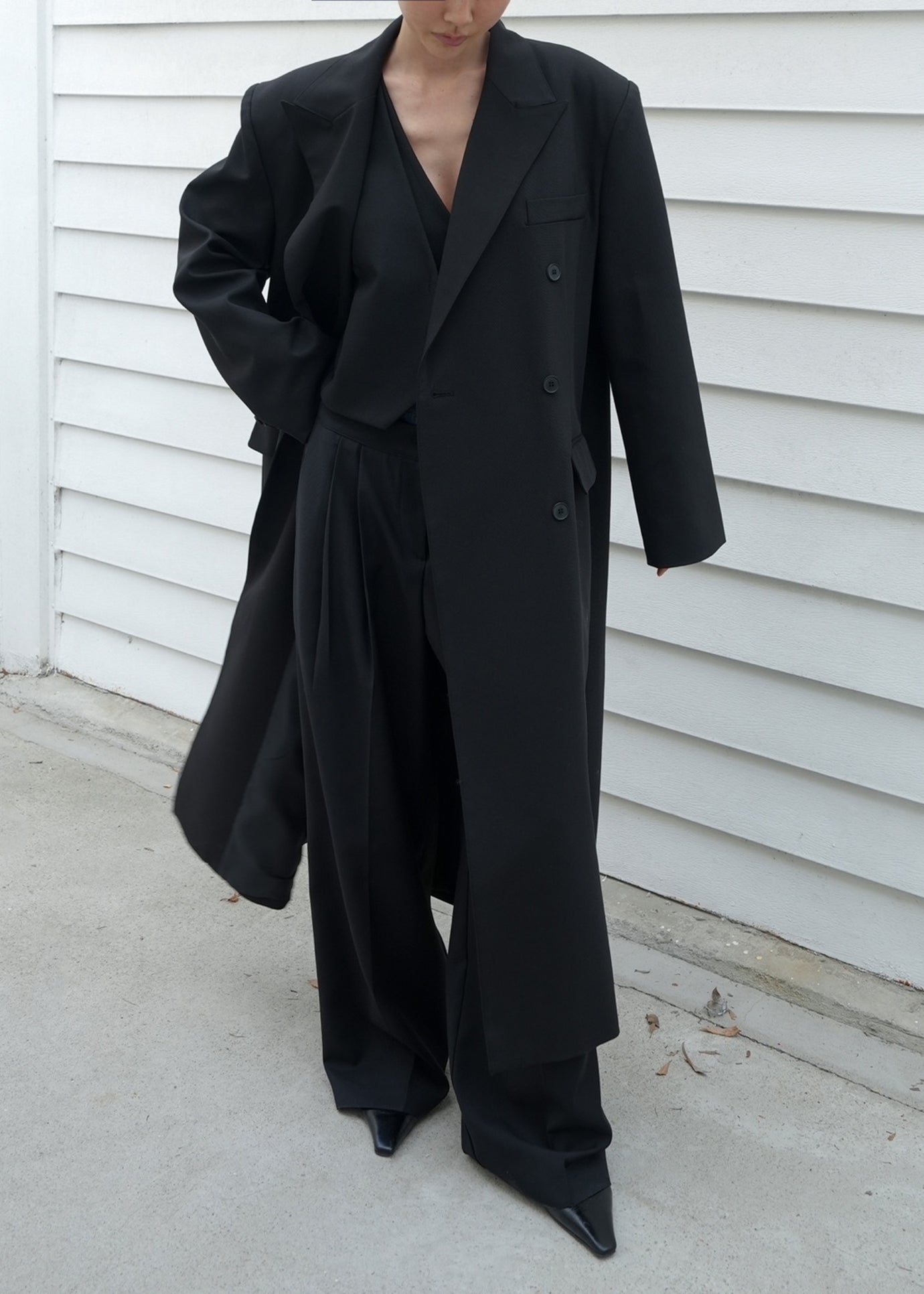 Dex Double Breasted Coat - Black - 1