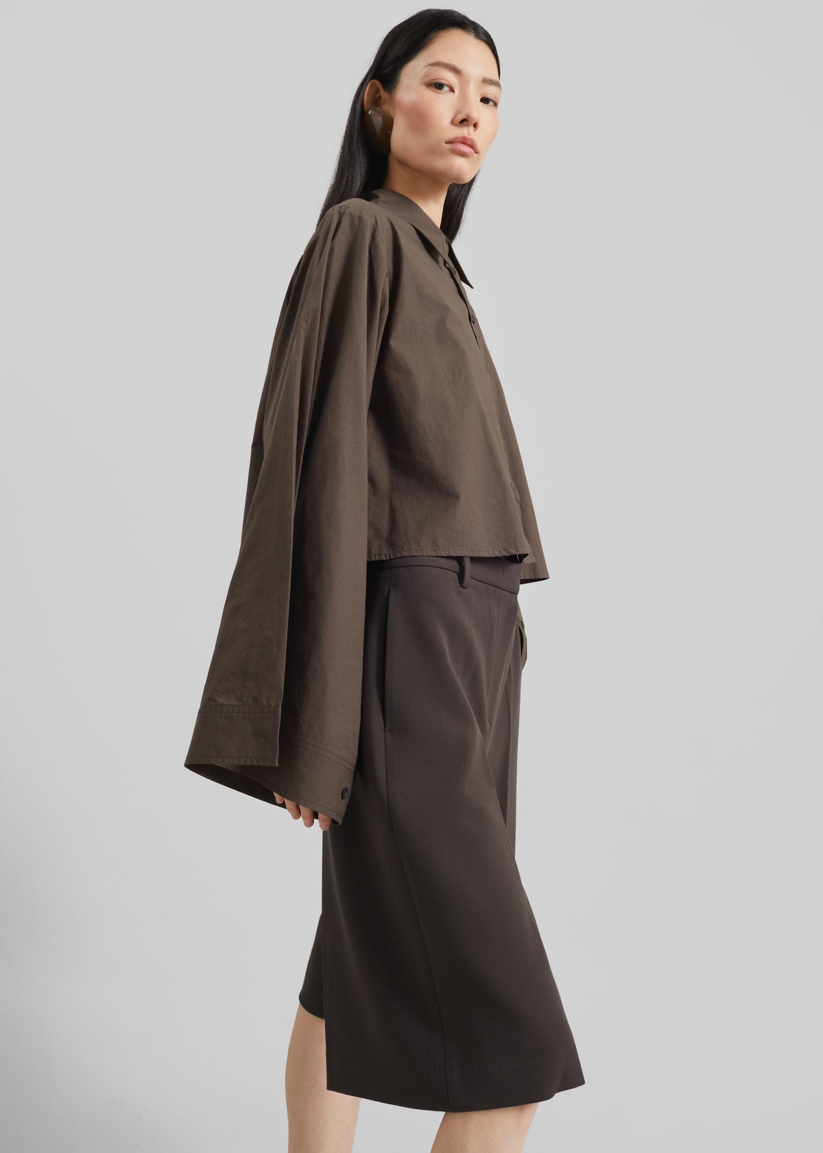 Dharoi Adjustable Sleeve Layered Shirt - Brown - 6