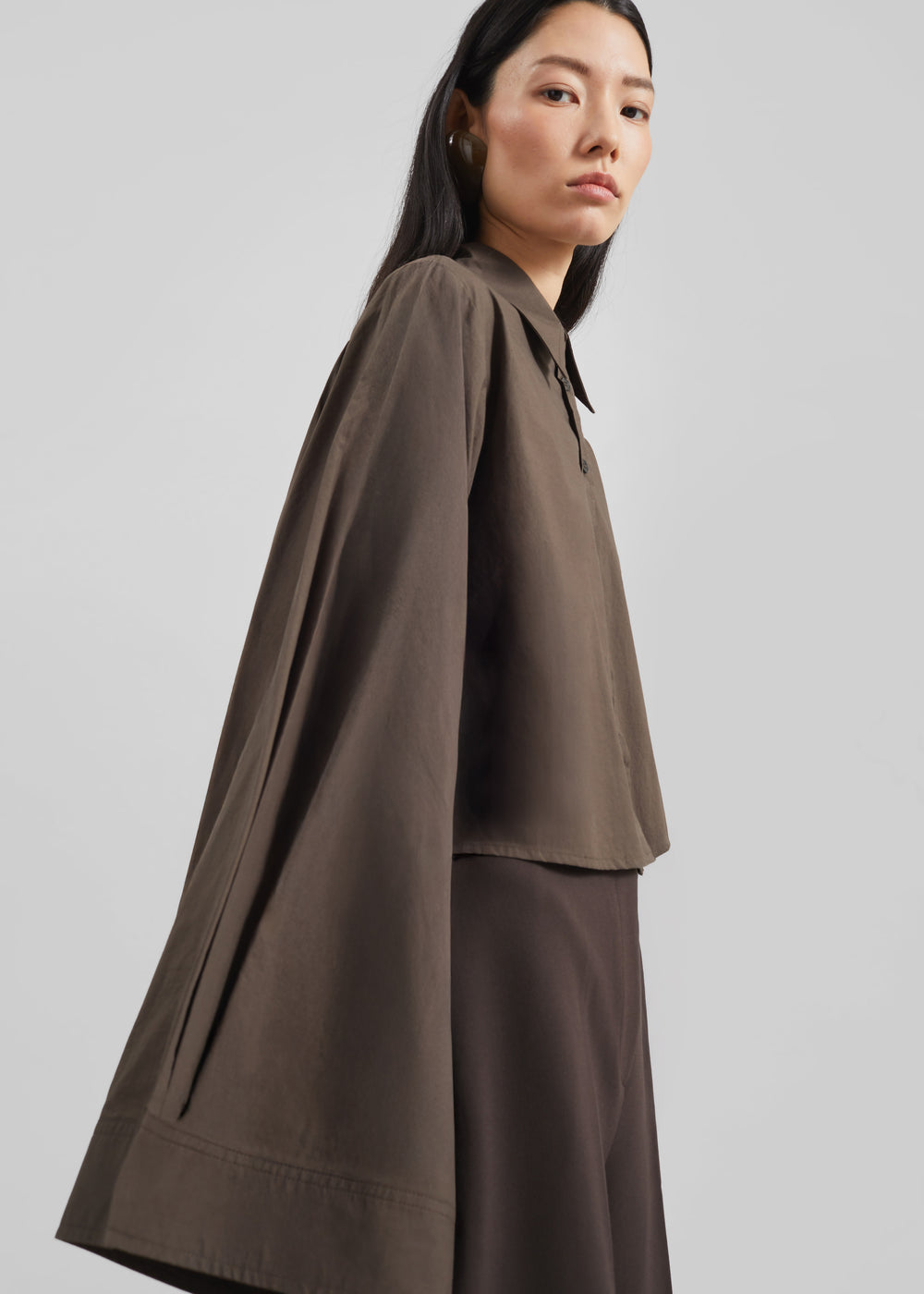 Dharoi Adjustable Sleeve Layered Shirt - Brown - 1