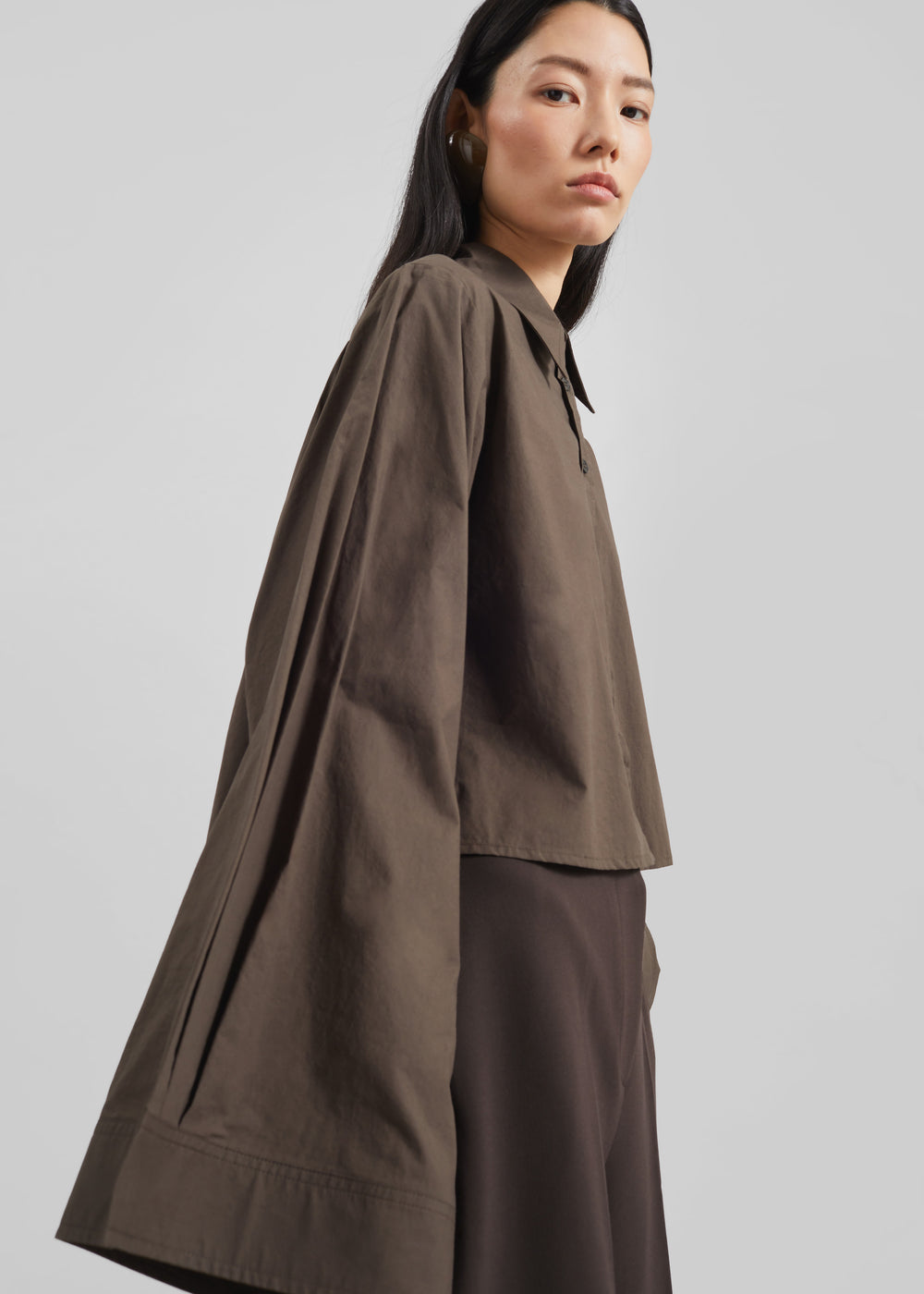 Dharoi Adjustable Sleeve Layered Shirt - Brown - 1