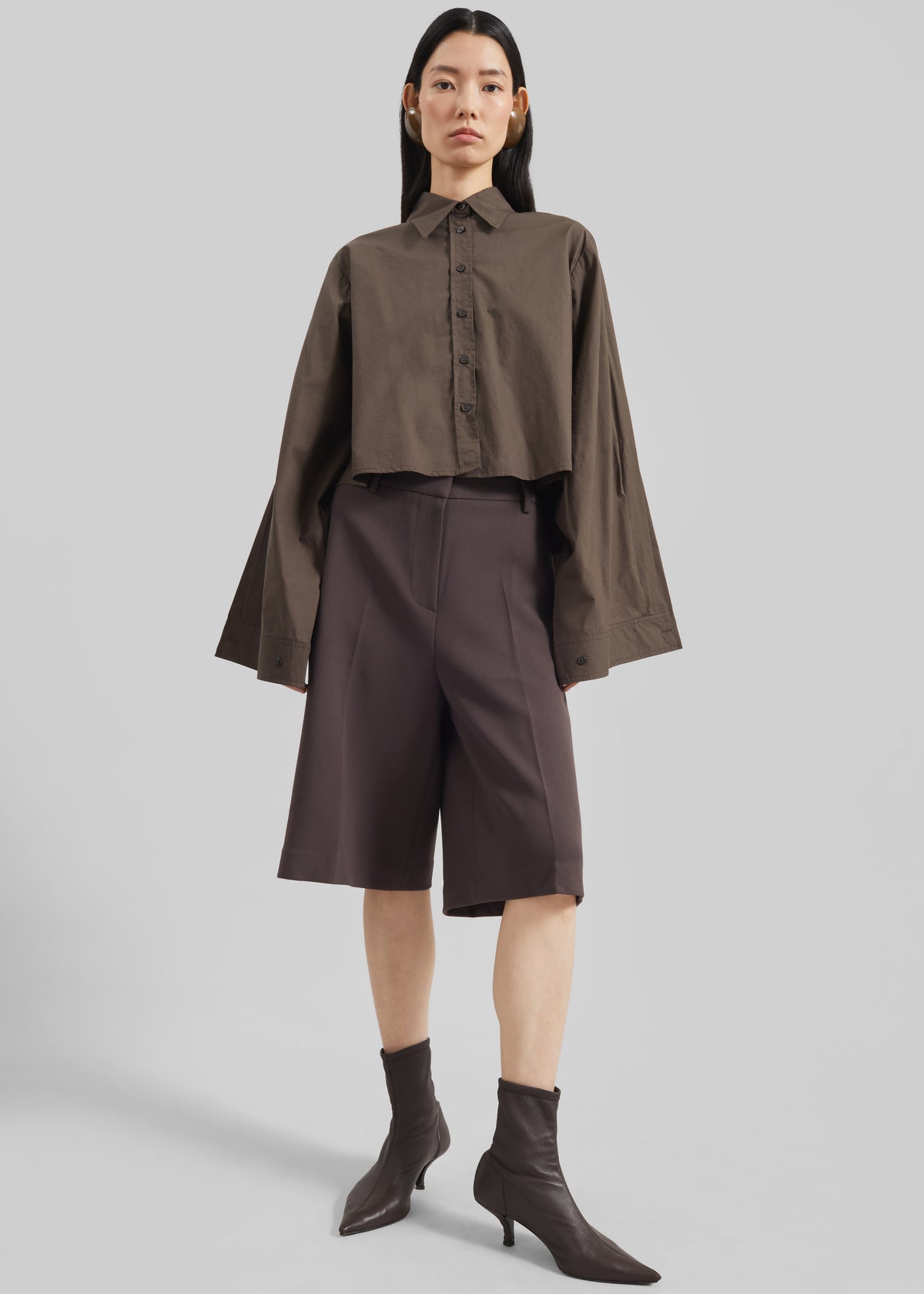 Dharoi Adjustable Sleeve Layered Shirt - Brown - 7