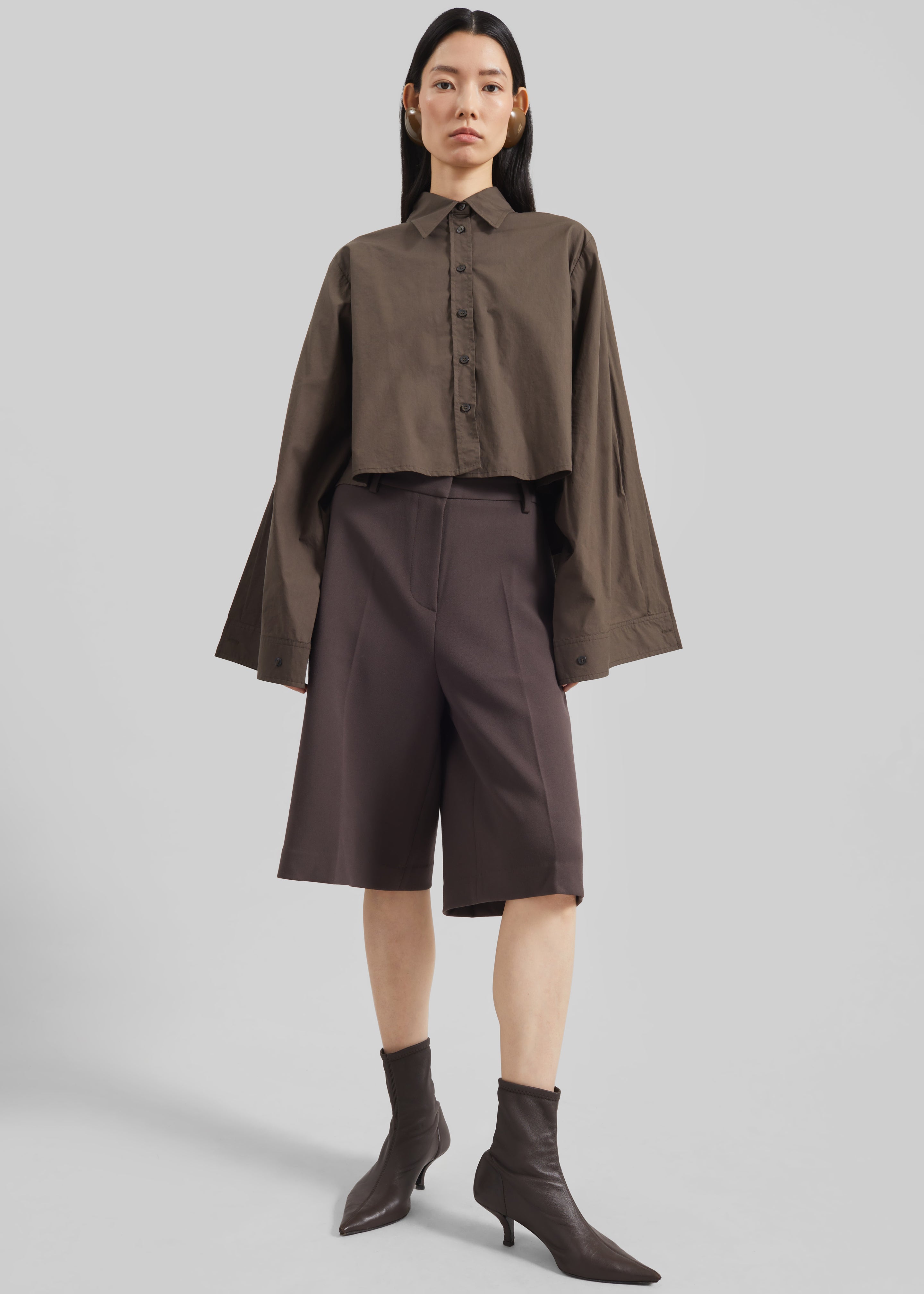 Dharoi Adjustable Sleeve Layered Shirt - Brown - 7