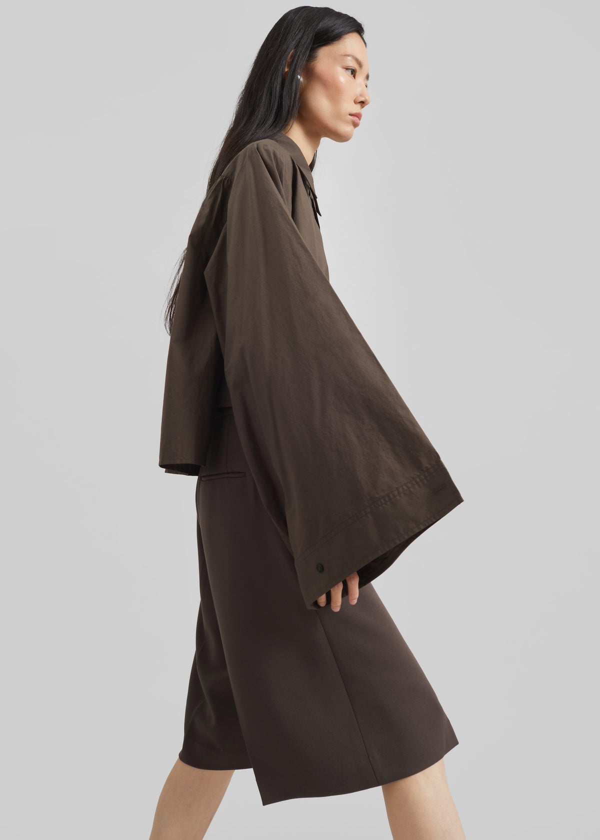 Dharoi Adjustable Sleeve Layered Shirt - Brown - 3