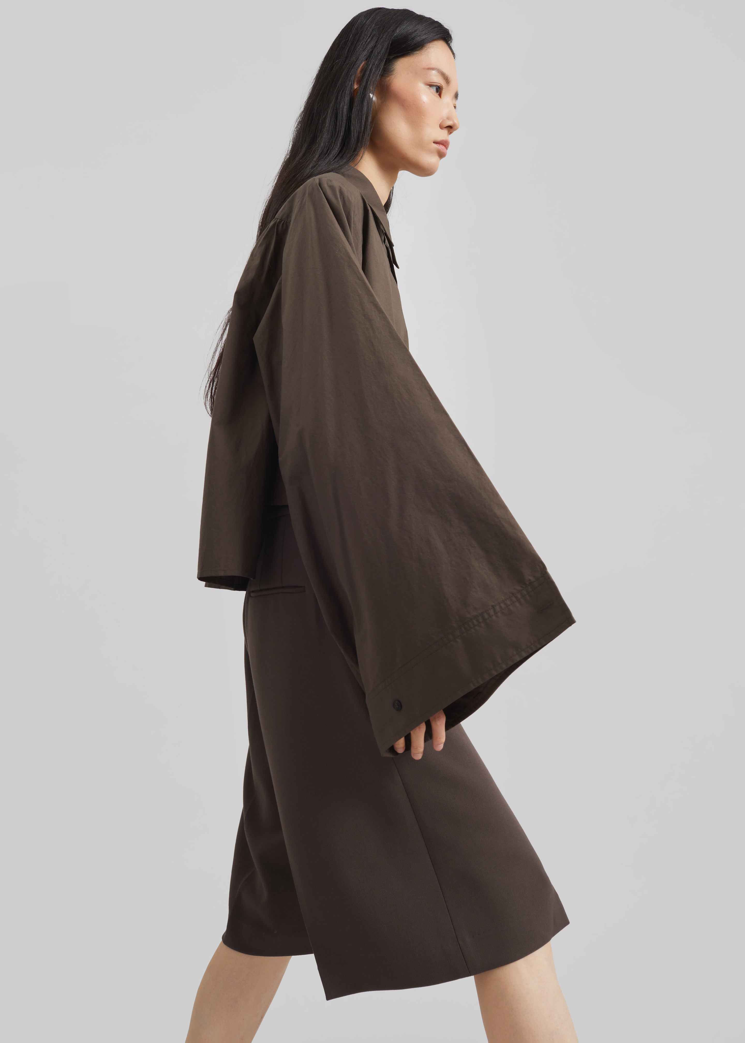 Dharoi Adjustable Sleeve Layered Shirt - Brown - 3