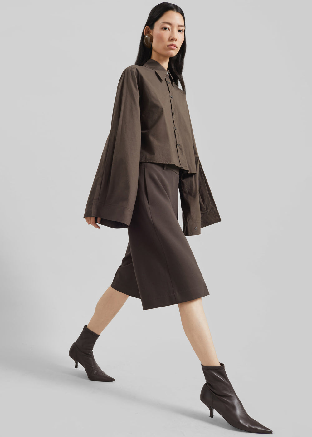 Dharoi Adjustable Sleeve Layered Shirt - Brown