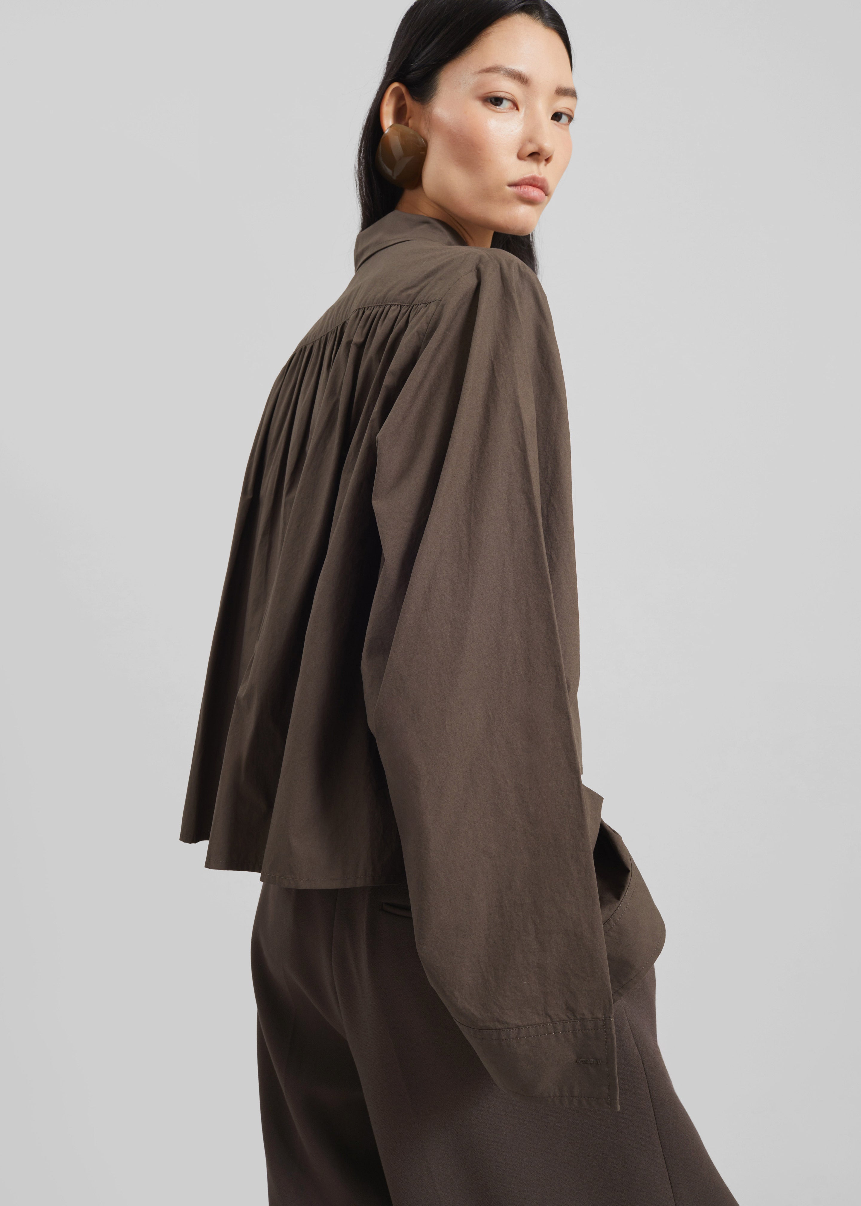 Dharoi Adjustable Sleeve Layered Shirt - Brown - 8