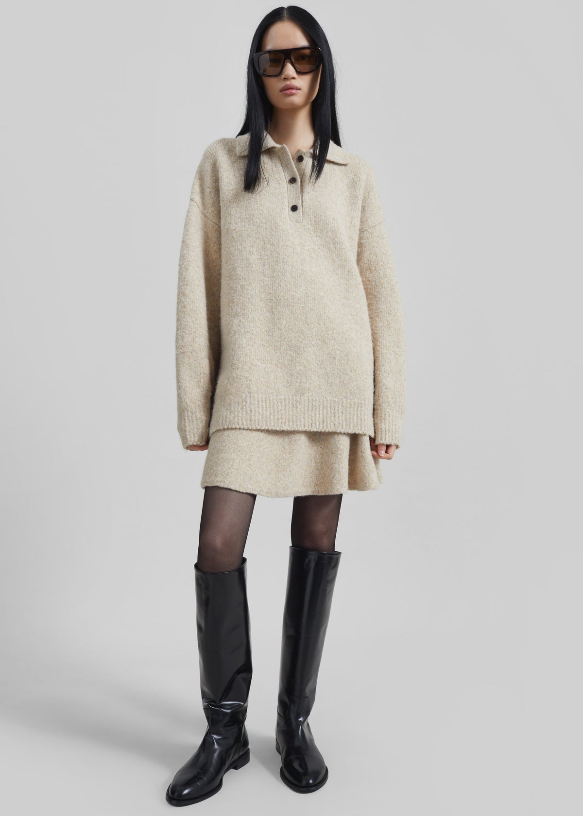 Dienne Knit Mini Skirt - Beige - 1