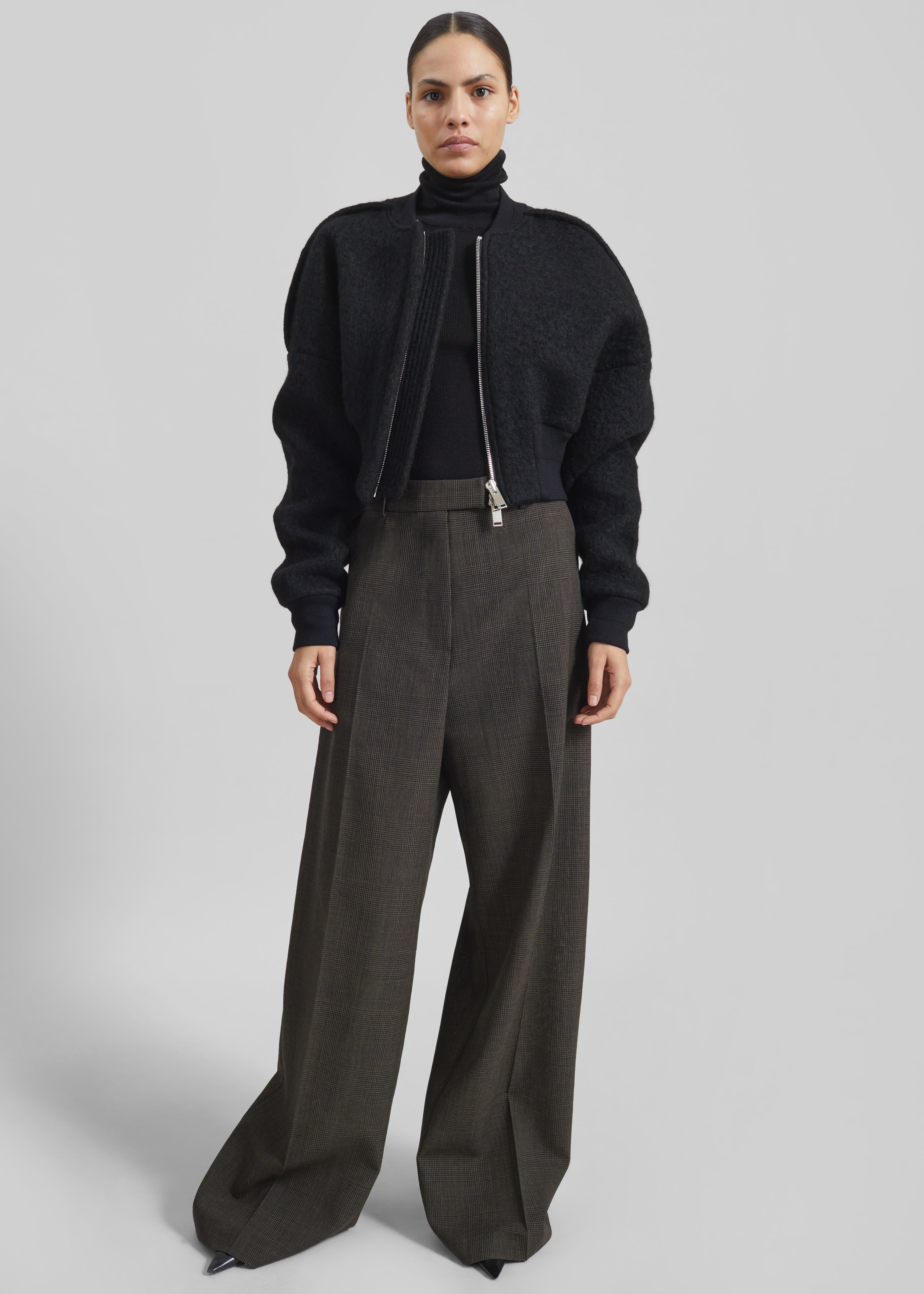 Dimaro Wool Cropped Bomber Jacket - Black - 5