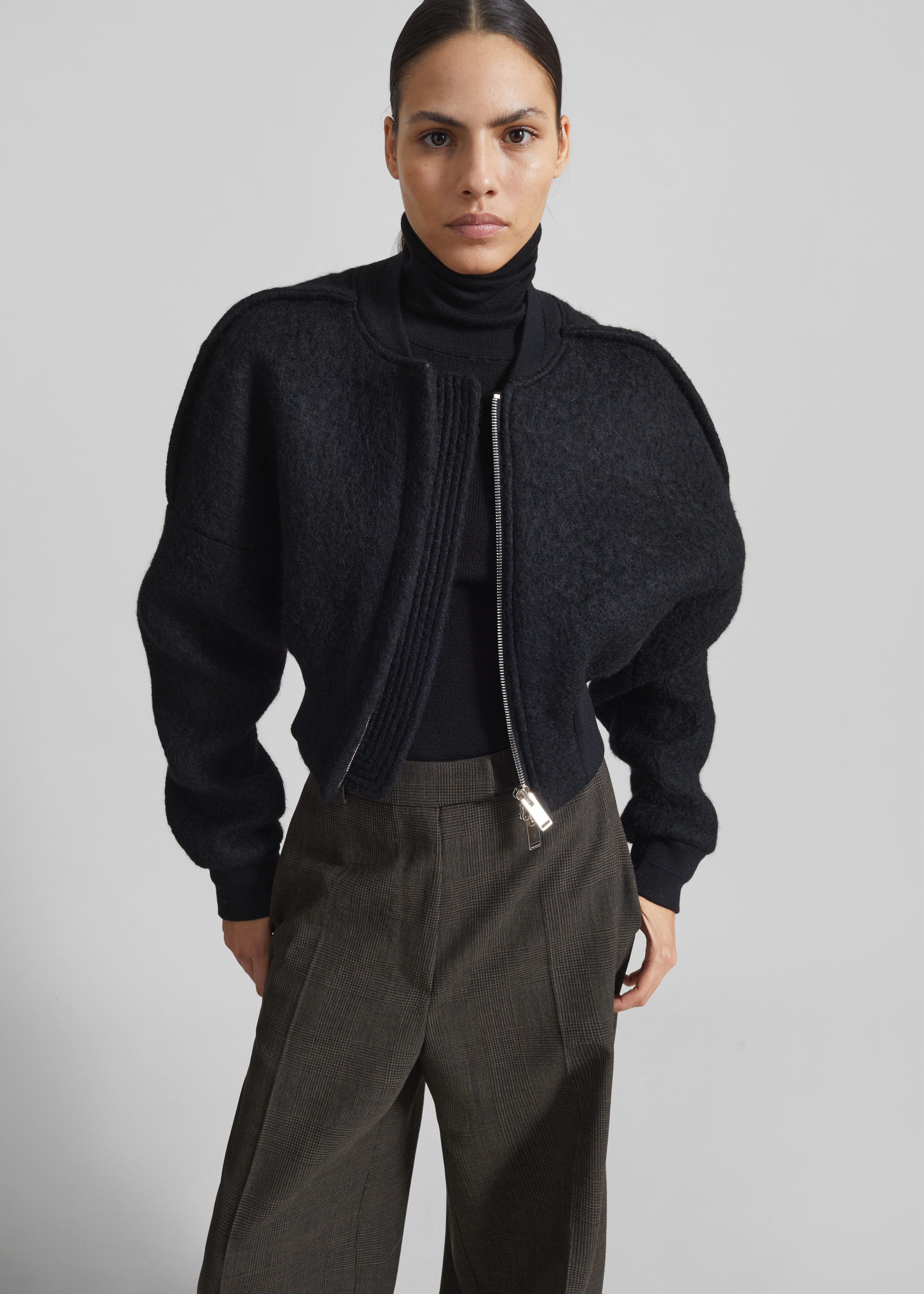 Dimaro Wool Cropped Bomber Jacket - Black - 1