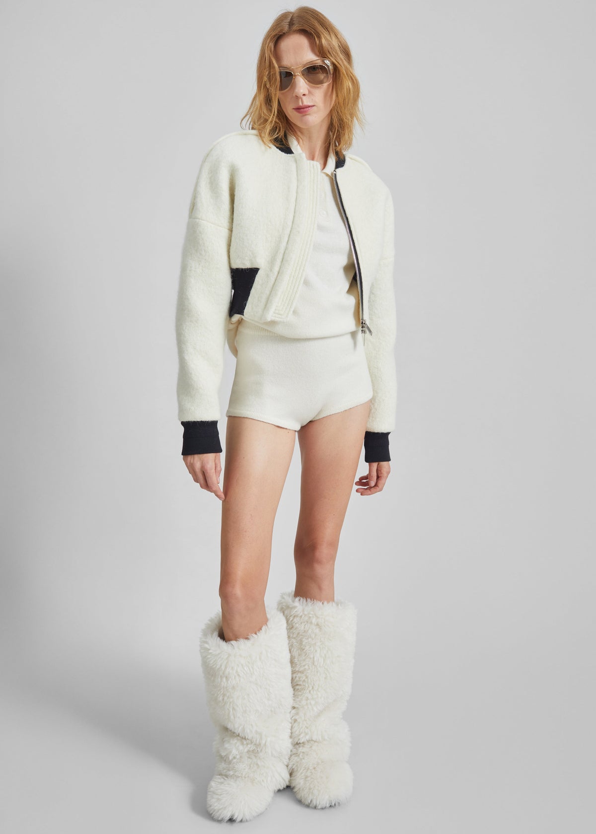 Dimaro Wool Cropped Bomber Jacket - Ivory - 10