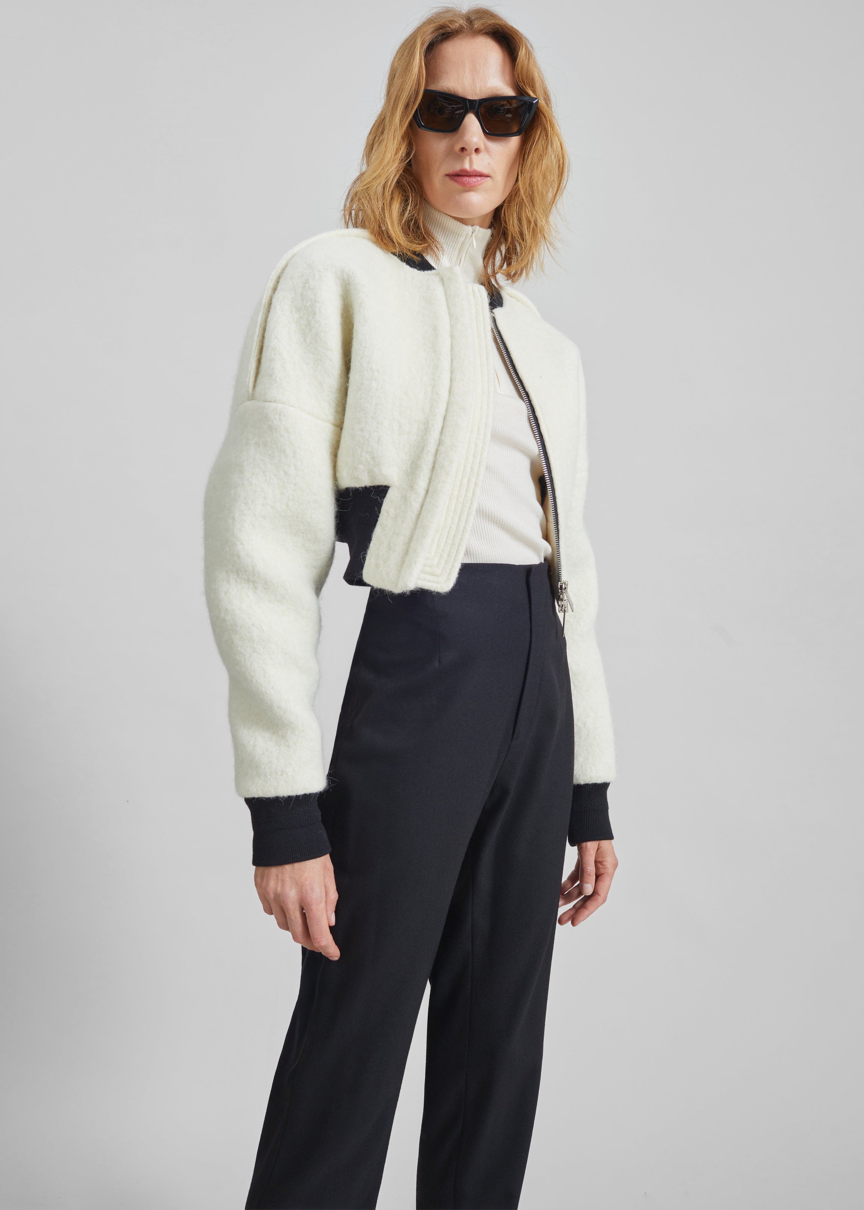 Dimaro Wool Cropped Bomber Jacket - Ivory - 4