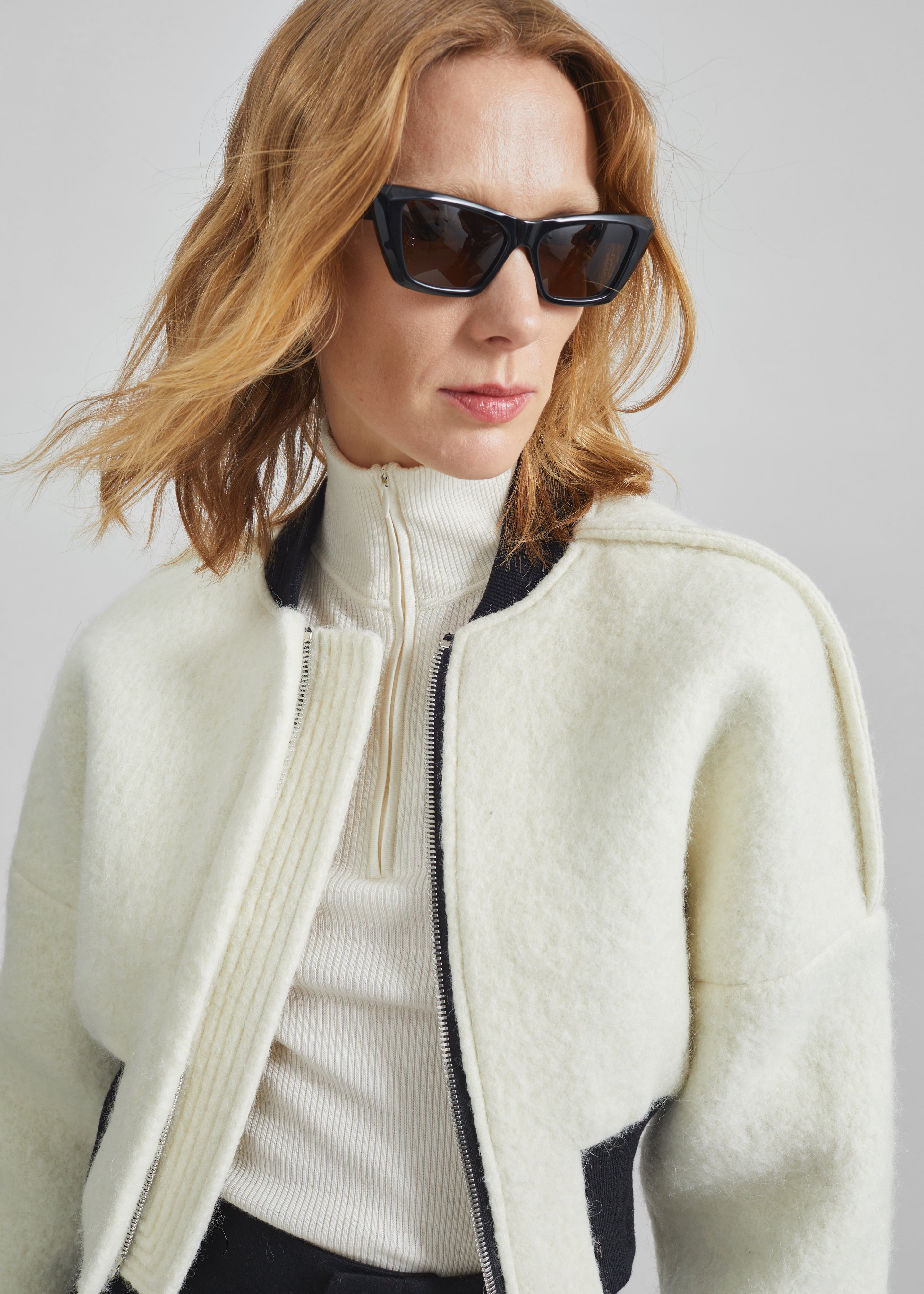 Dimaro Wool Cropped Bomber Jacket - Ivory - 9